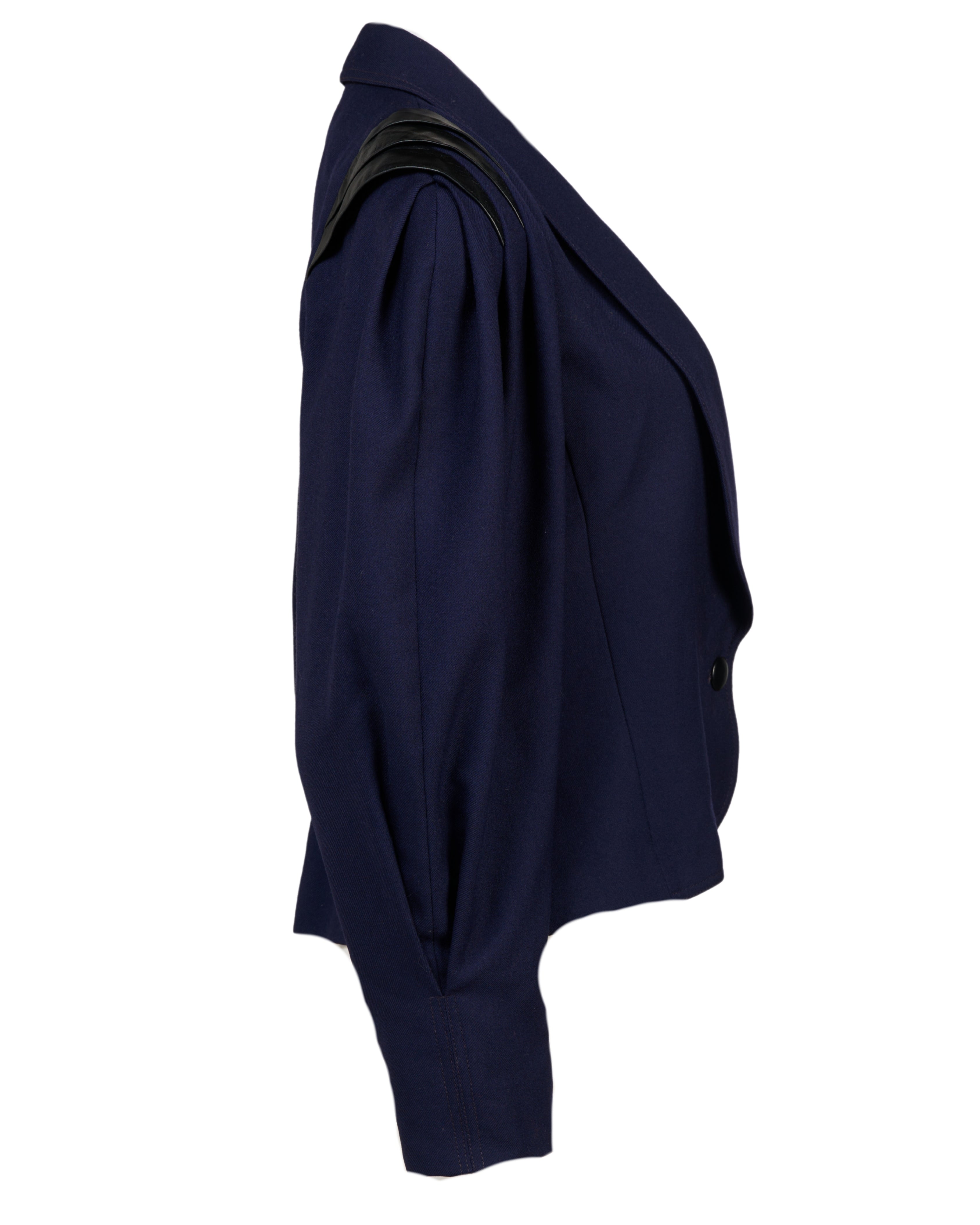 1980s Mansfield Navy Blazer with Black Leather Trim