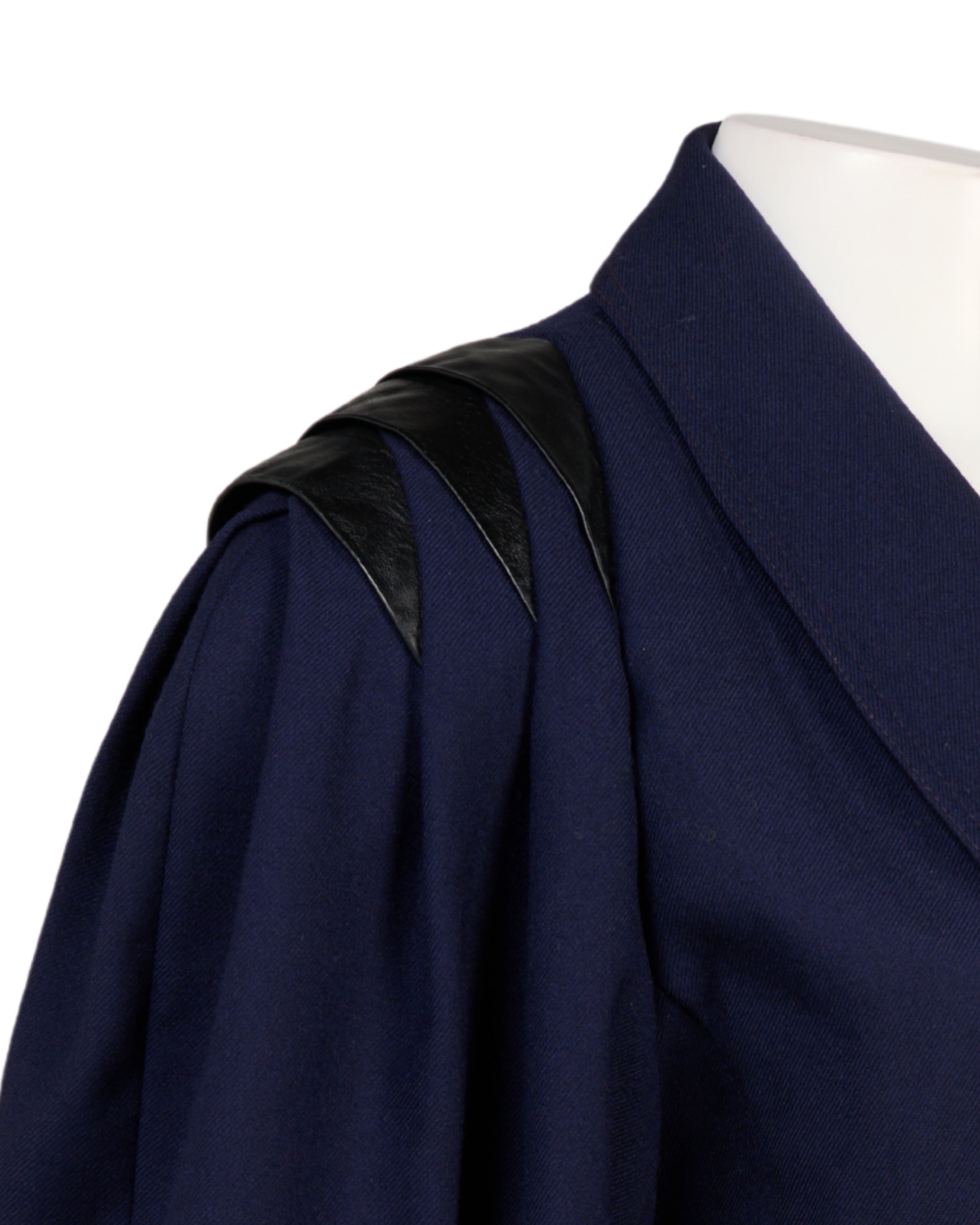 1980s Mansfield Navy Blazer with Black Leather Trim