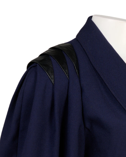 1980s Mansfield Navy Blazer with Black Leather Trim