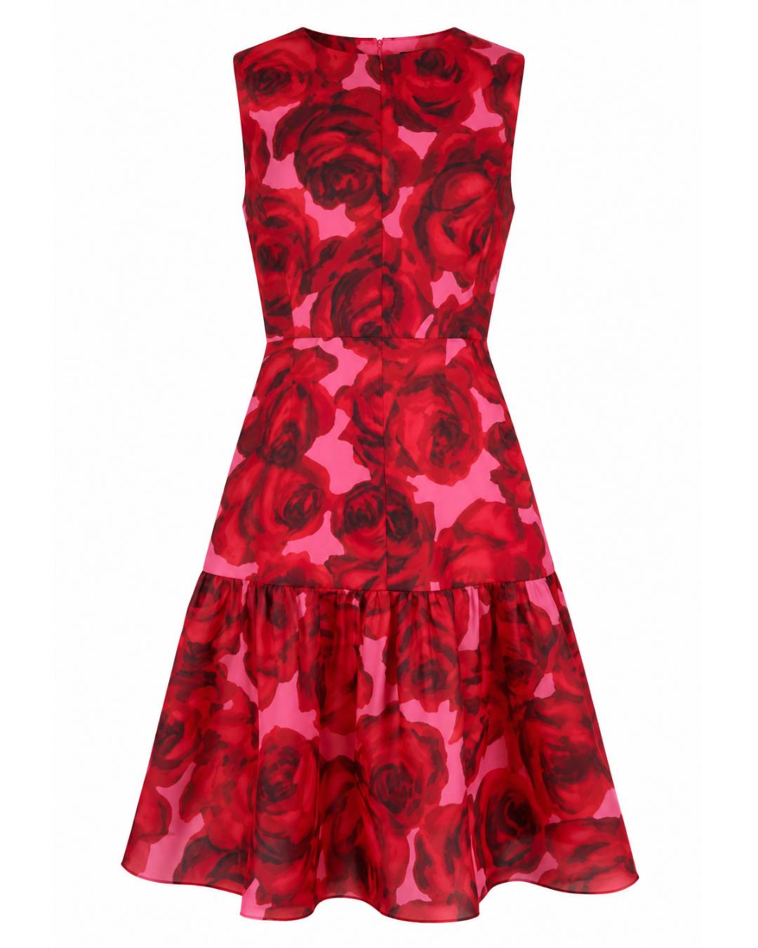 2023 Carolina Herrera Pink and Red Rose Patterned Midi Dress