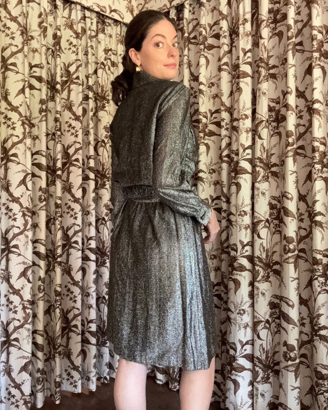 1970s Geoffrey Beene Boutique Metallic Button Down Dress