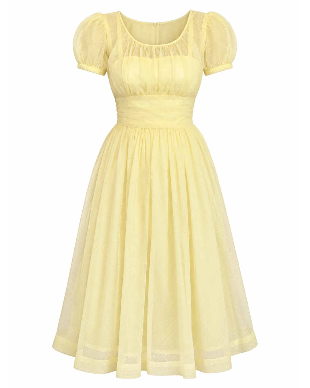 1950s/60s Sheer Yellow Polka Dot Midi Dress
