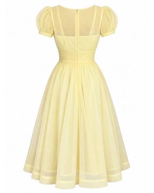 1950s/60s Sheer Yellow Polka Dot Midi Dress