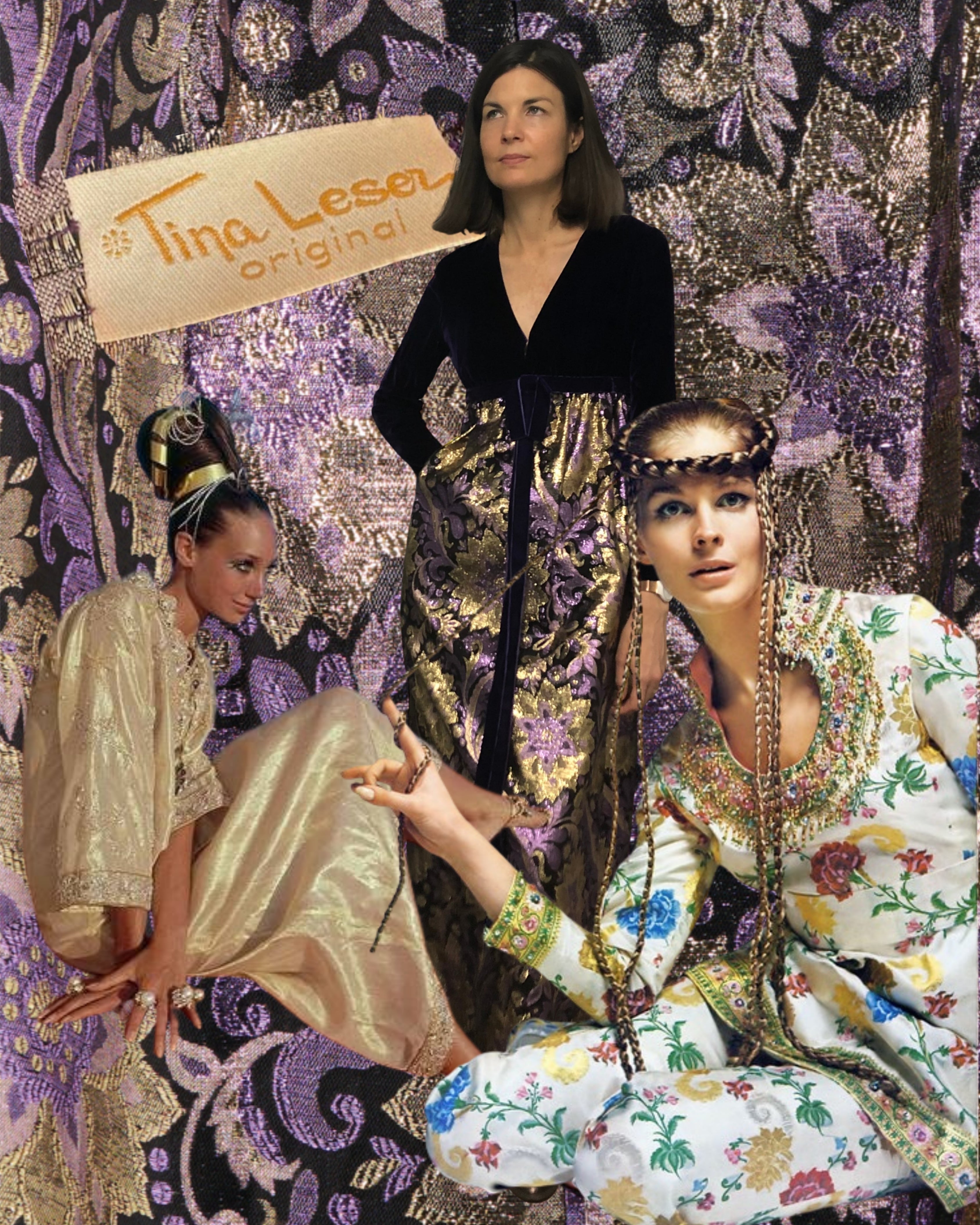 1960s Tina Leser Original Purple Velvet and Brocade Dress