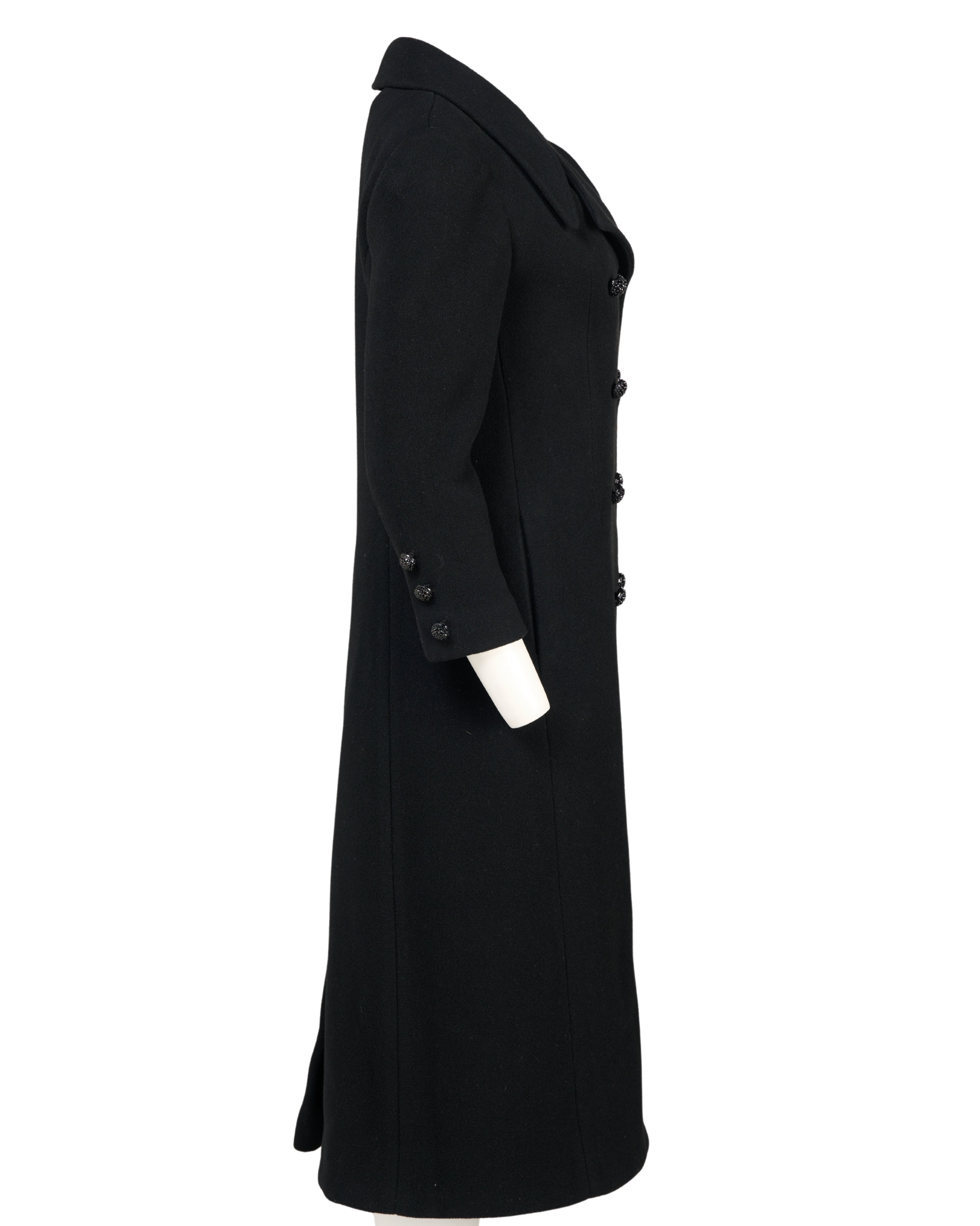 Late 20th-Century Black Coat With Rhinestone Buttons