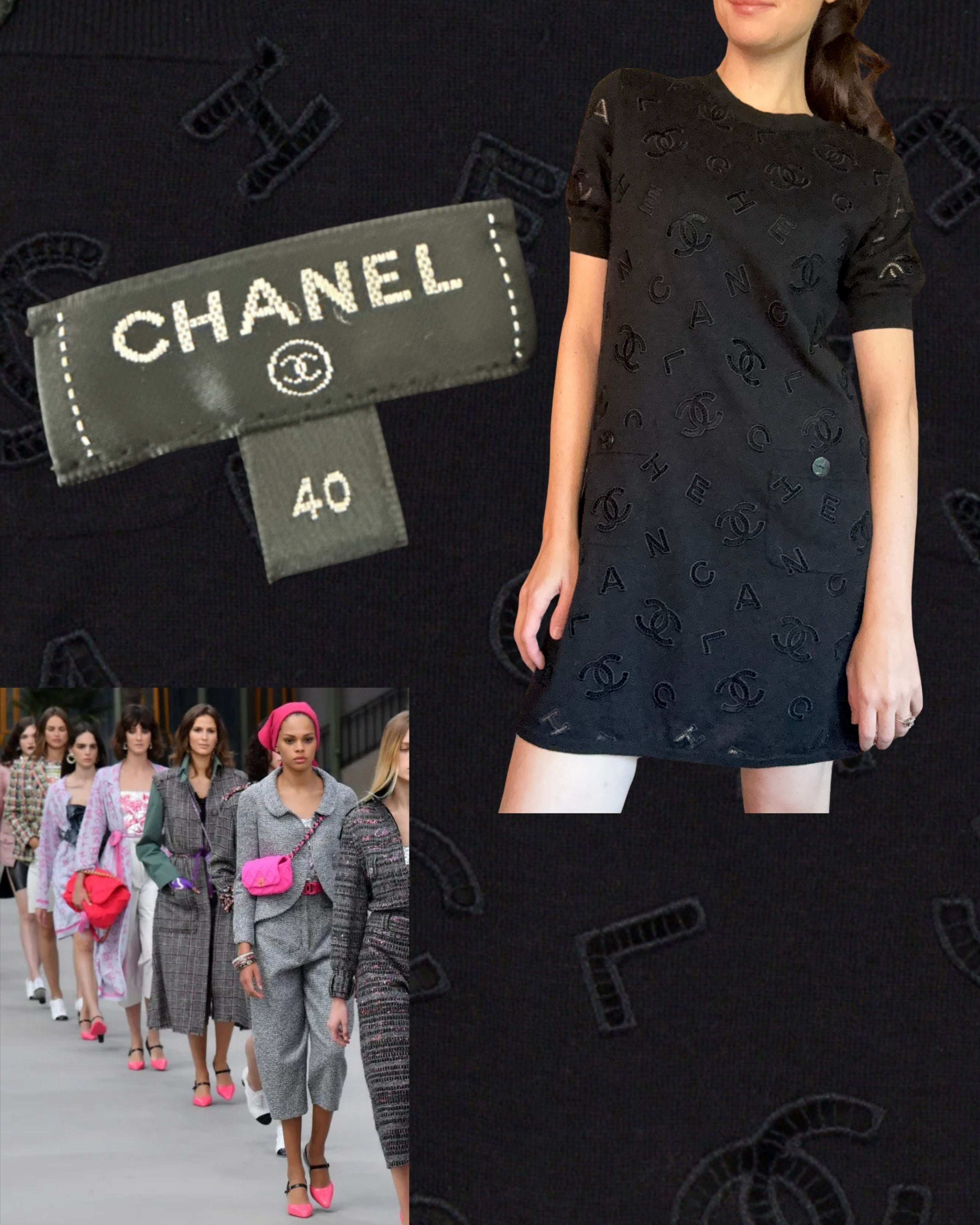 Cruise 2020 Chanel Logo Knit Black Dress