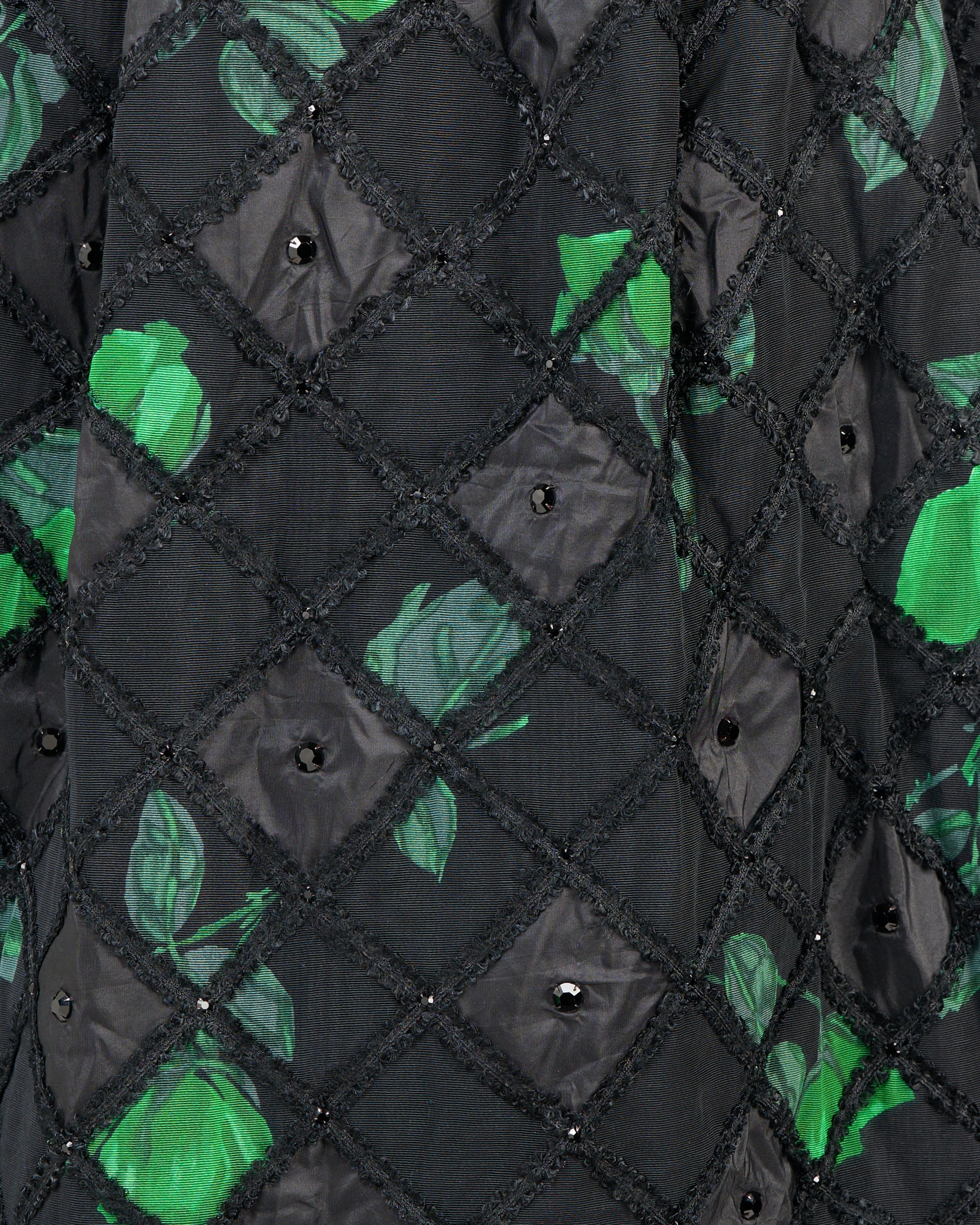 Late 20th-Century Green and Black Floral Midi Skirt