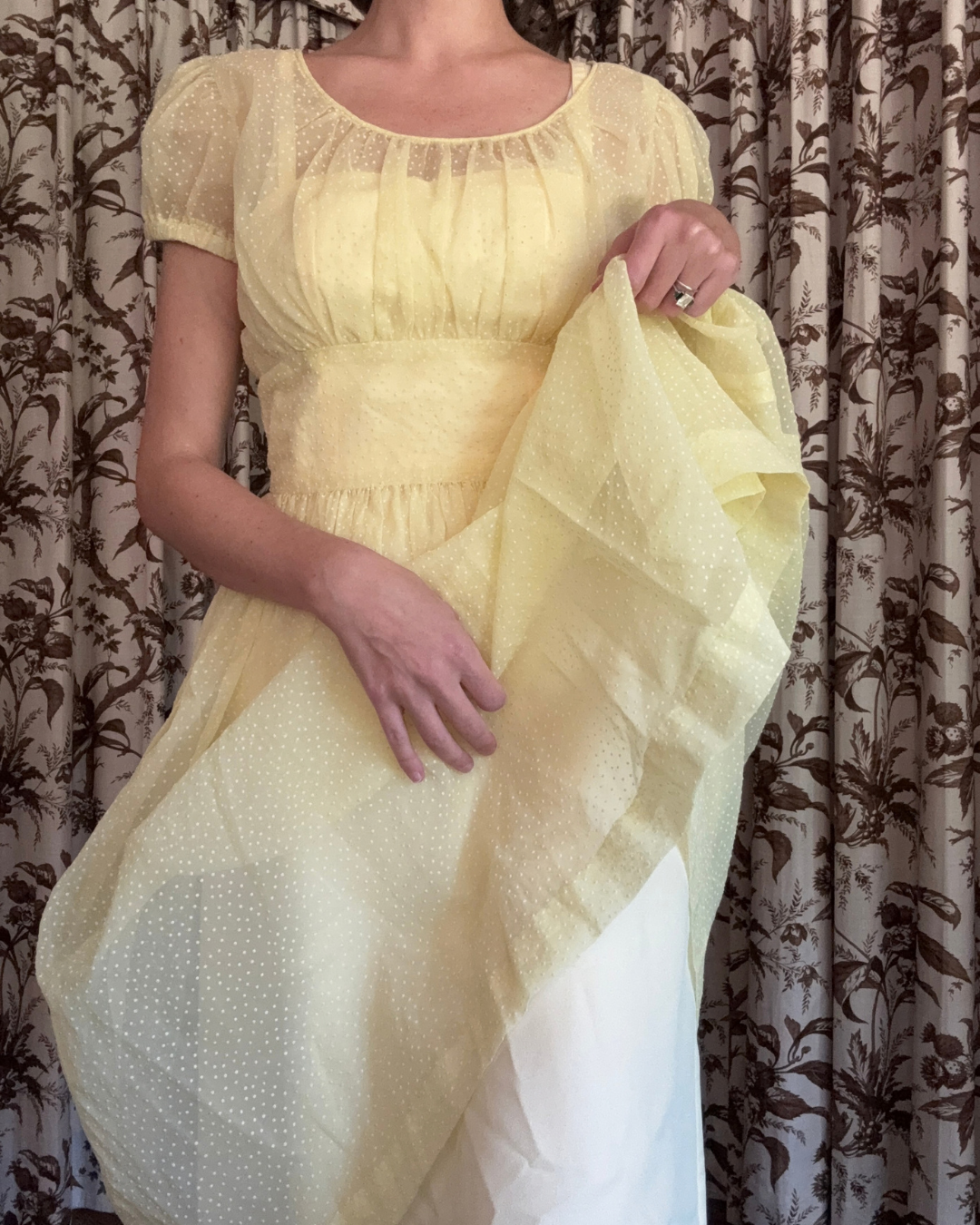 1950s/60s Sheer Yellow Polka Dot Midi Dress