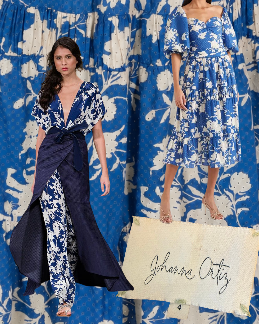 2020s Johanna Ortiz Blue and White Floral Midi Dress