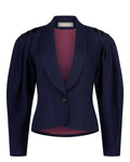 1980s Mansfield Navy Blazer with Black Leather Trim
