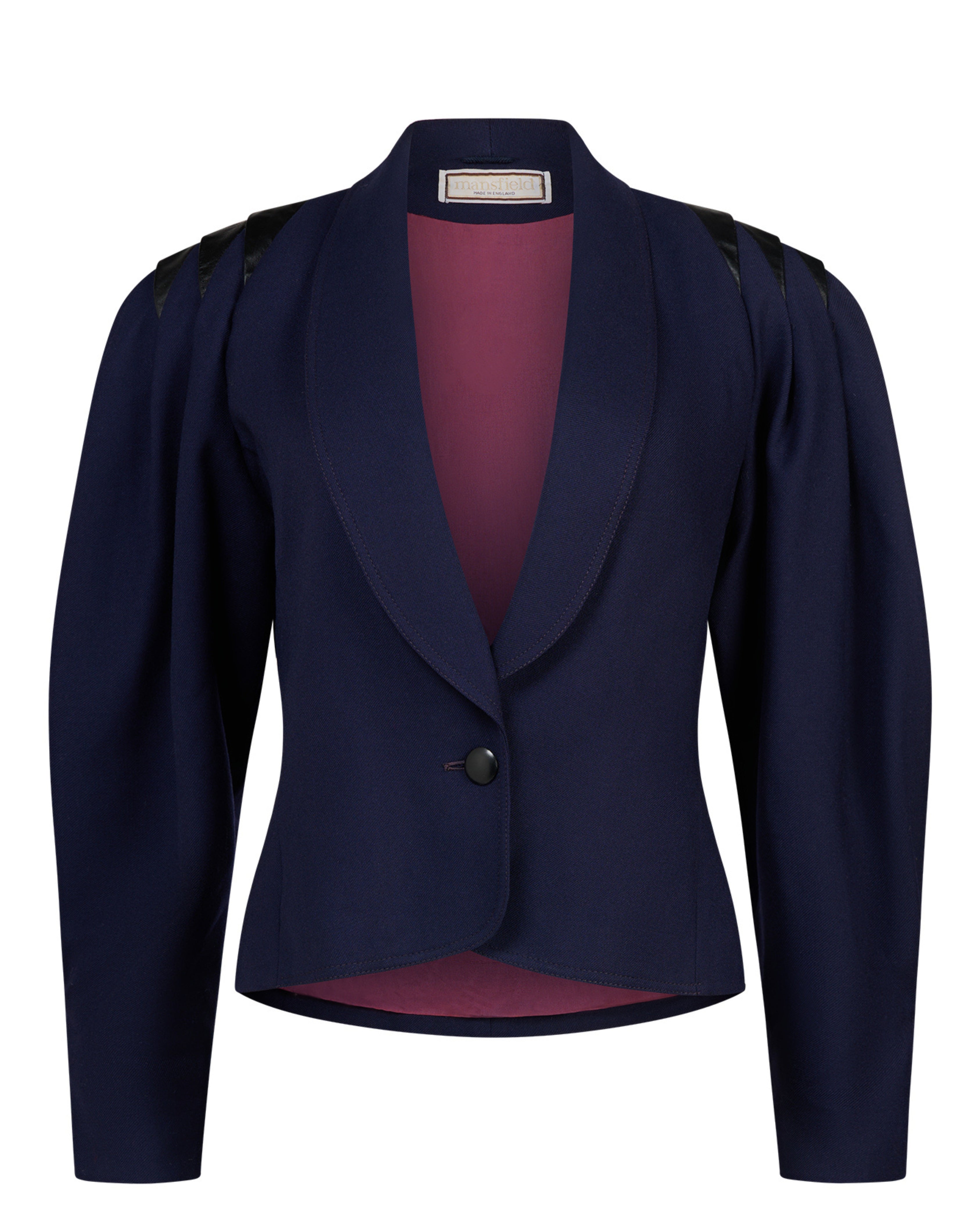 1980s Mansfield Navy Blazer with Black Leather Trim
