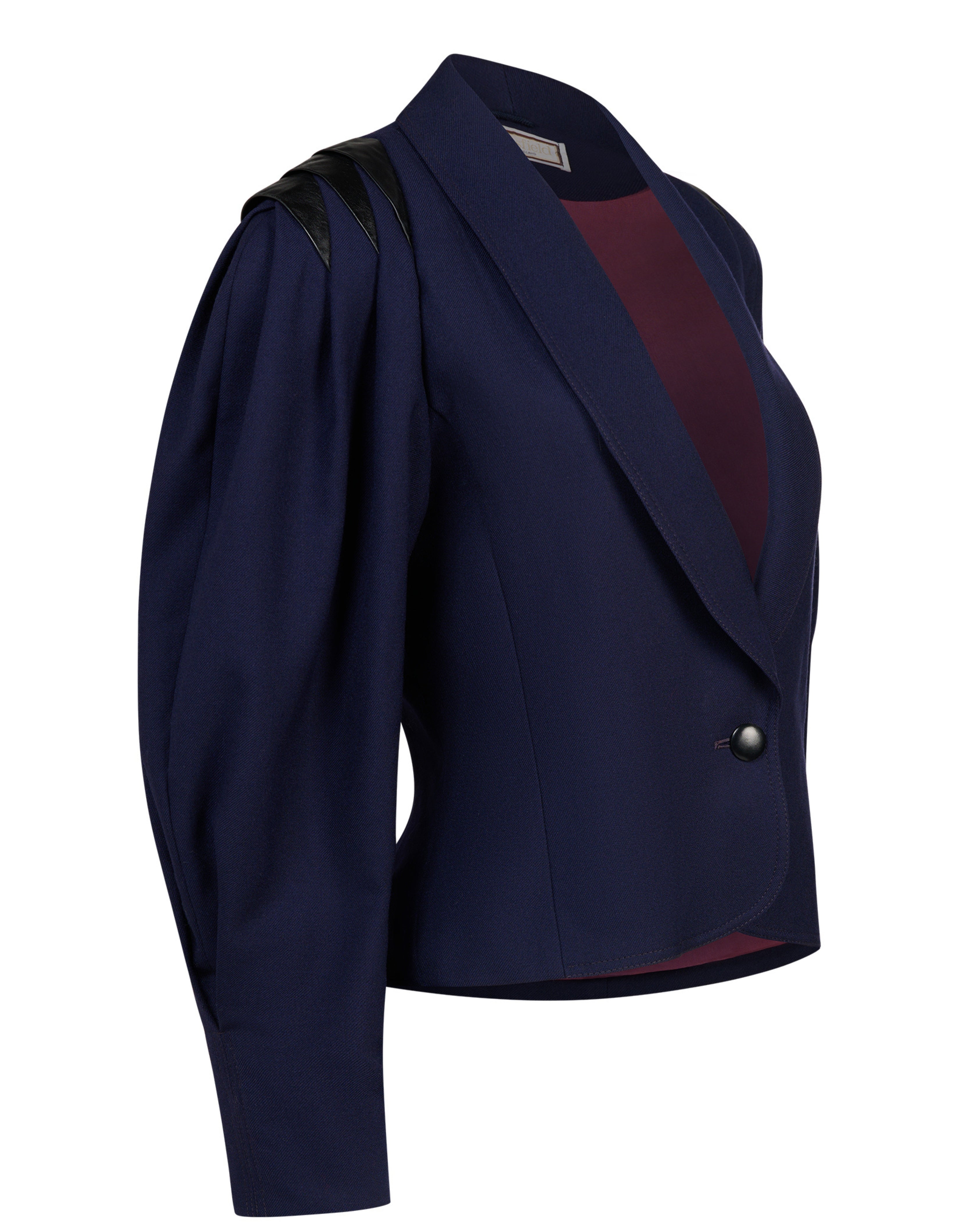 1980s Mansfield Navy Blazer with Black Leather Trim