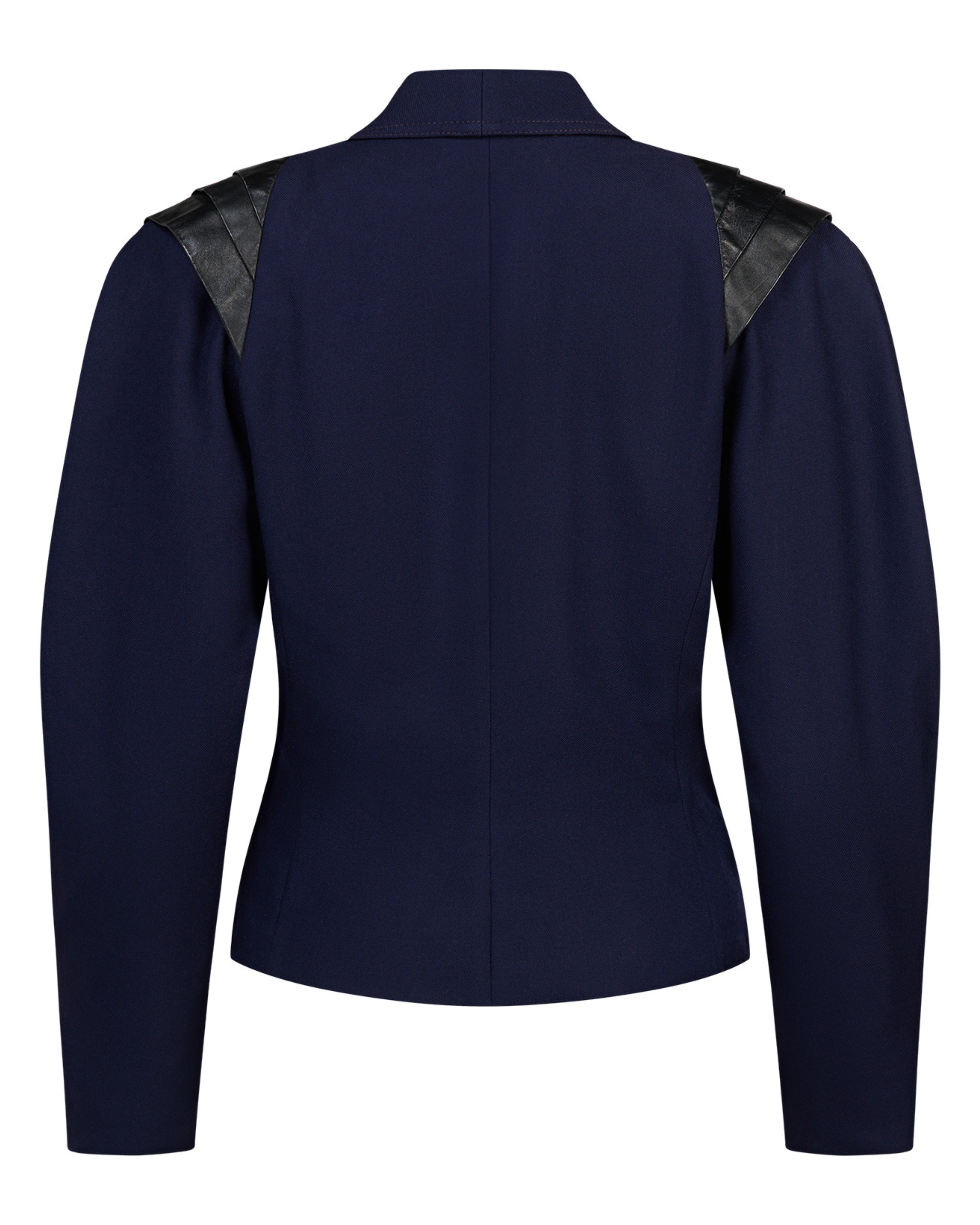 1980s Mansfield Navy Blazer with Black Leather Trim