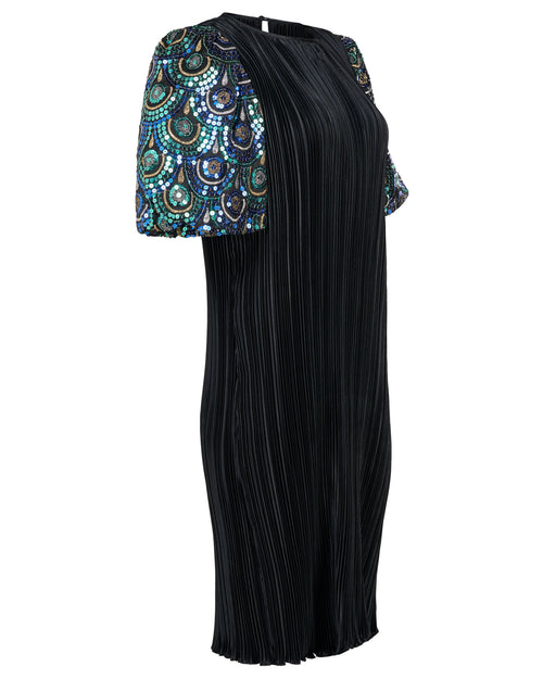 1980s Cattiva Pleated Dress With Sequin Sleeves