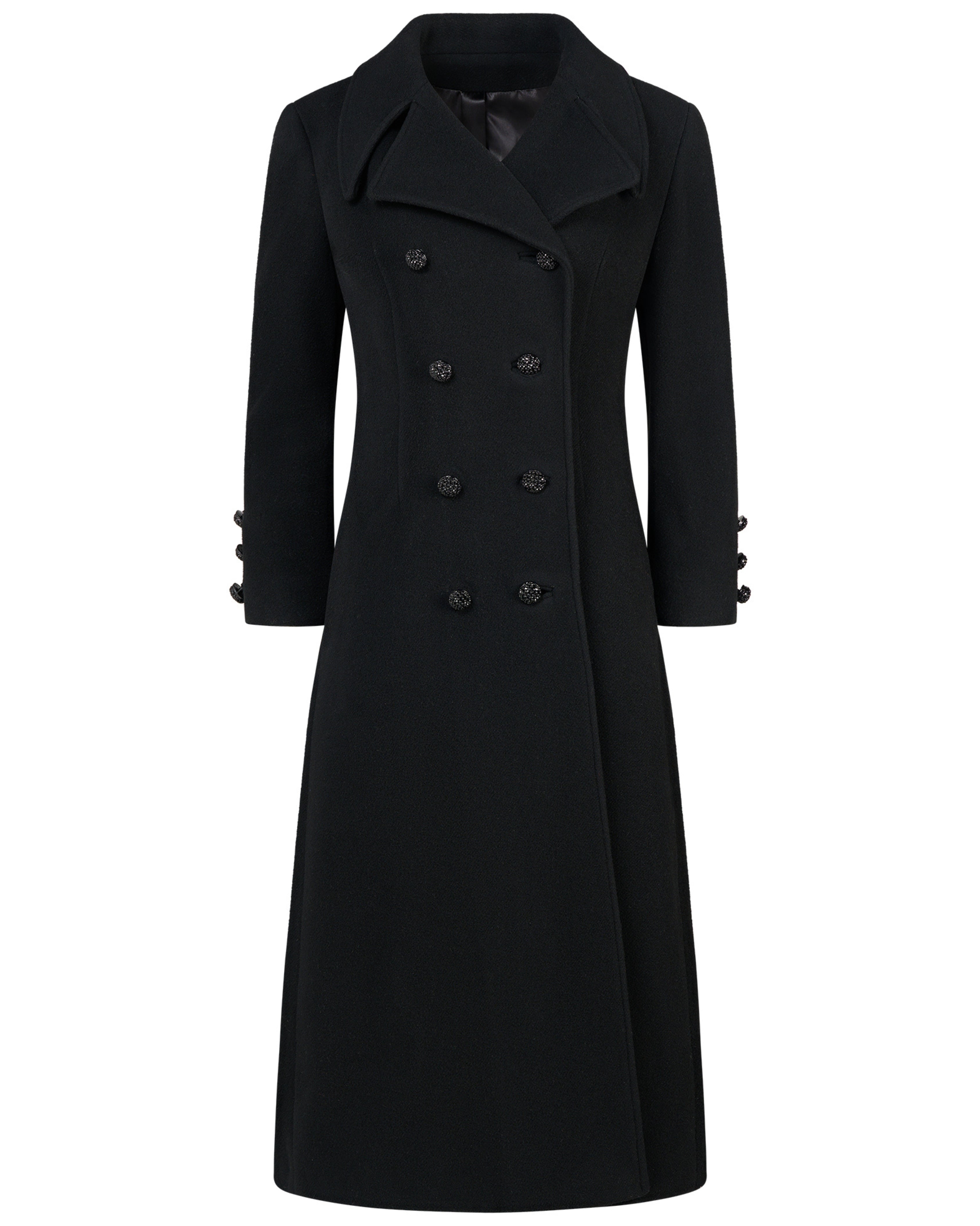 Late 20th-Century Black Coat With Rhinestone Buttons