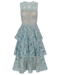 2020 Oscar de la Renta Blue Floral Eyelet Cutout Midi Dress