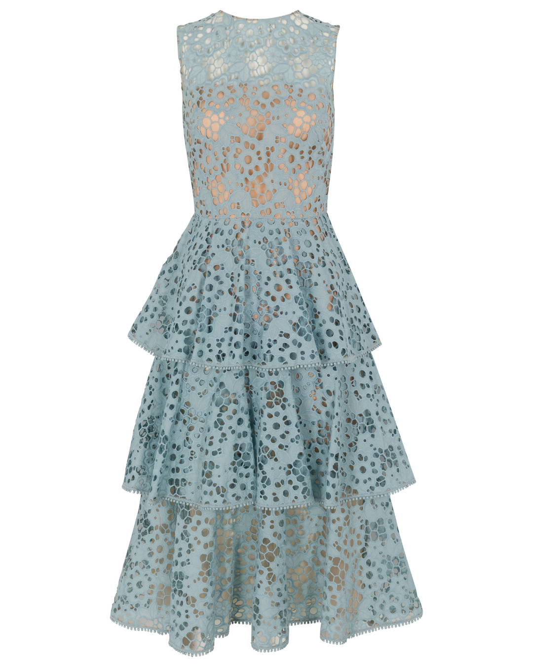 2020 Oscar de la Renta Blue Floral Eyelet Cutout Midi Dress