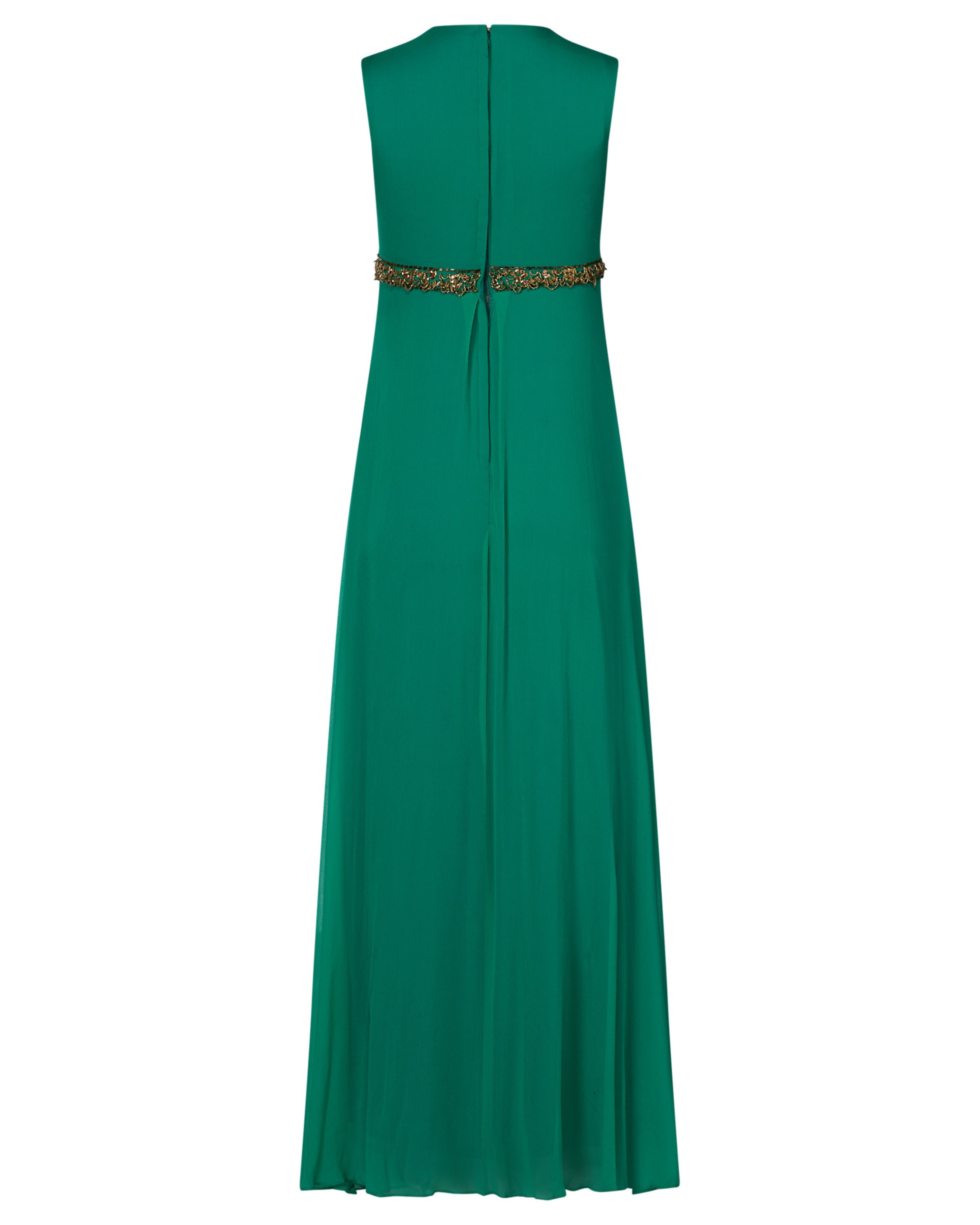 1960s Teal Beaded Chiffon Gown