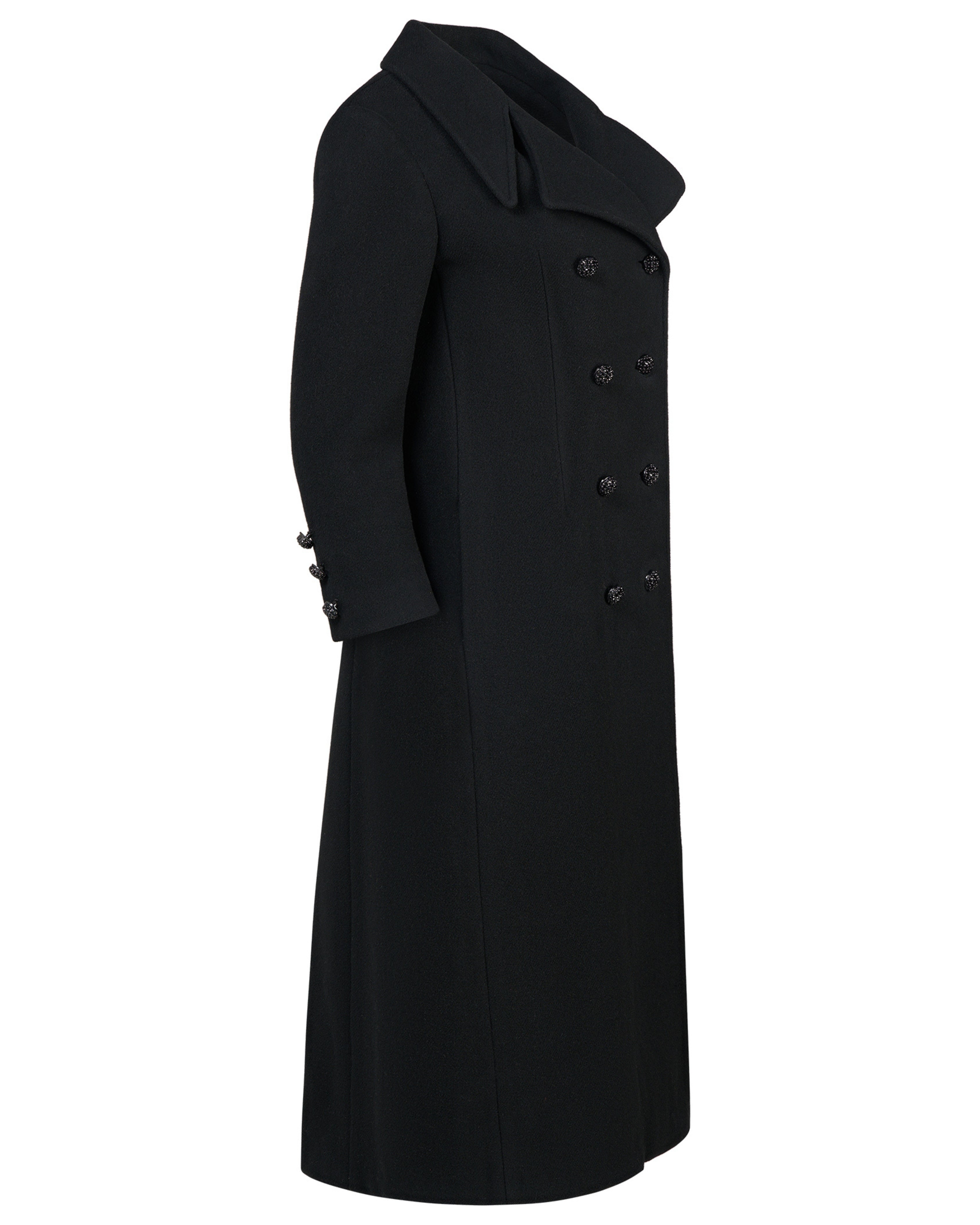 Late 20th-Century Black Coat With Rhinestone Buttons