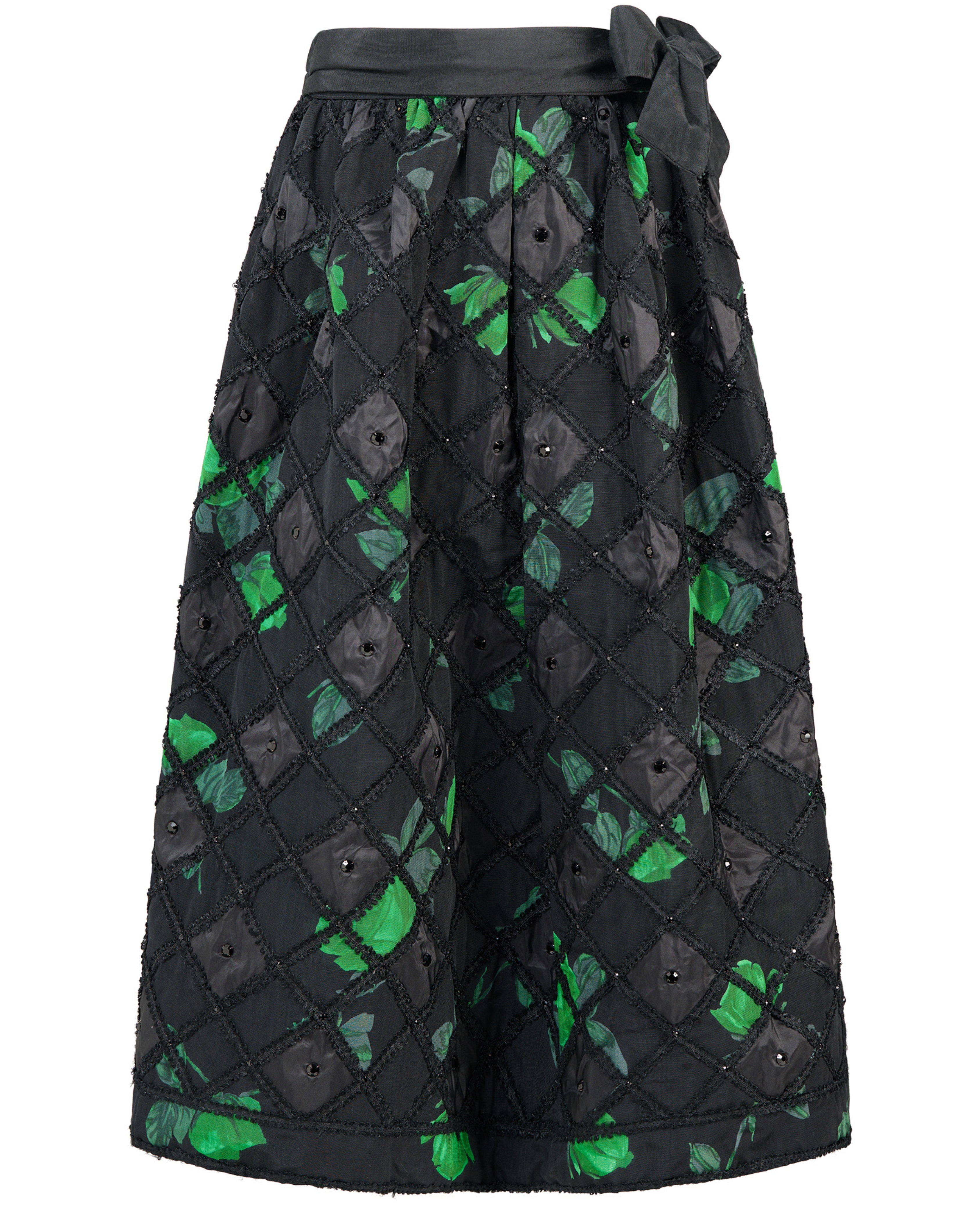 Late 20th-Century Green and Black Floral Midi Skirt
