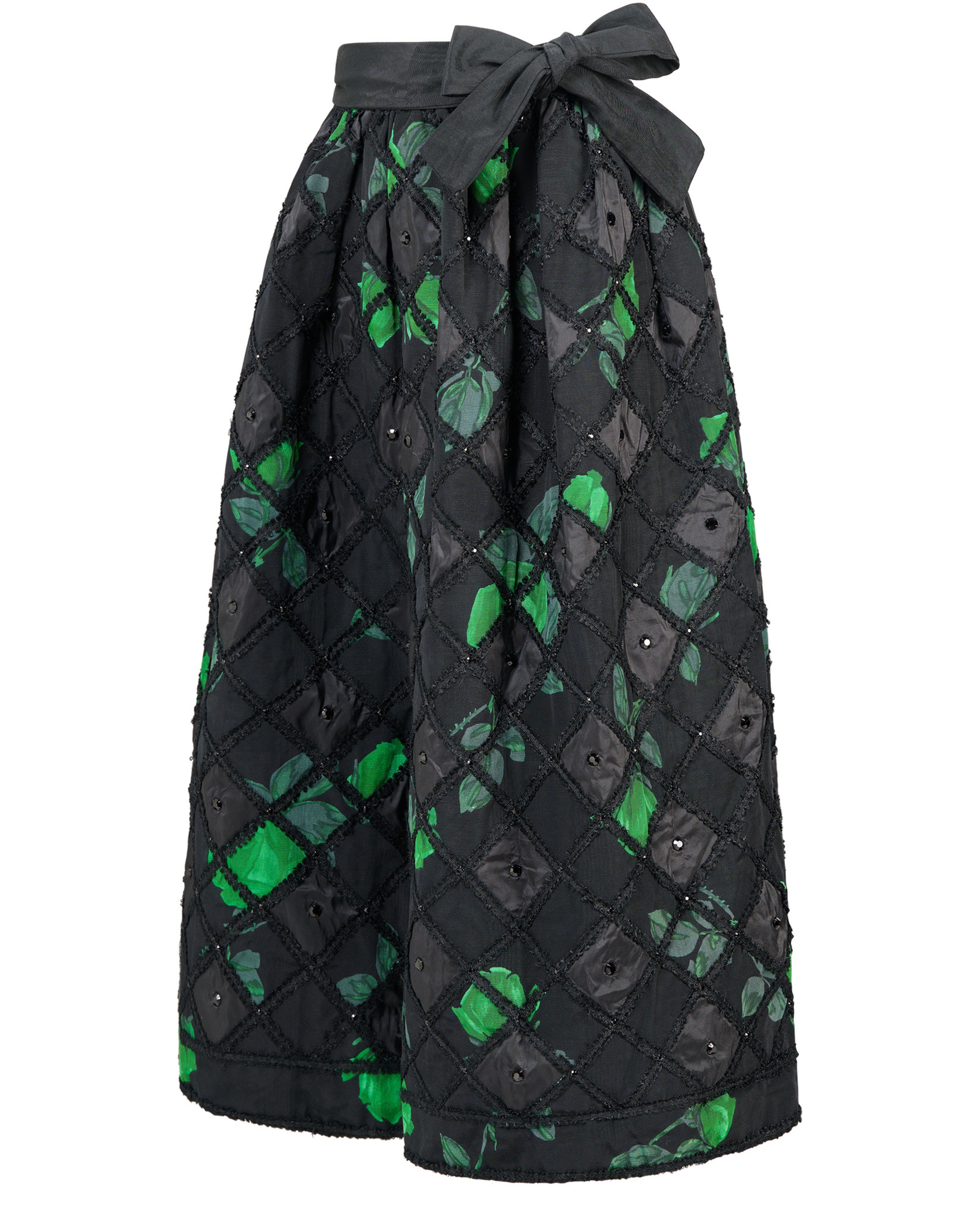 Late 20th-Century Green and Black Floral Midi Skirt