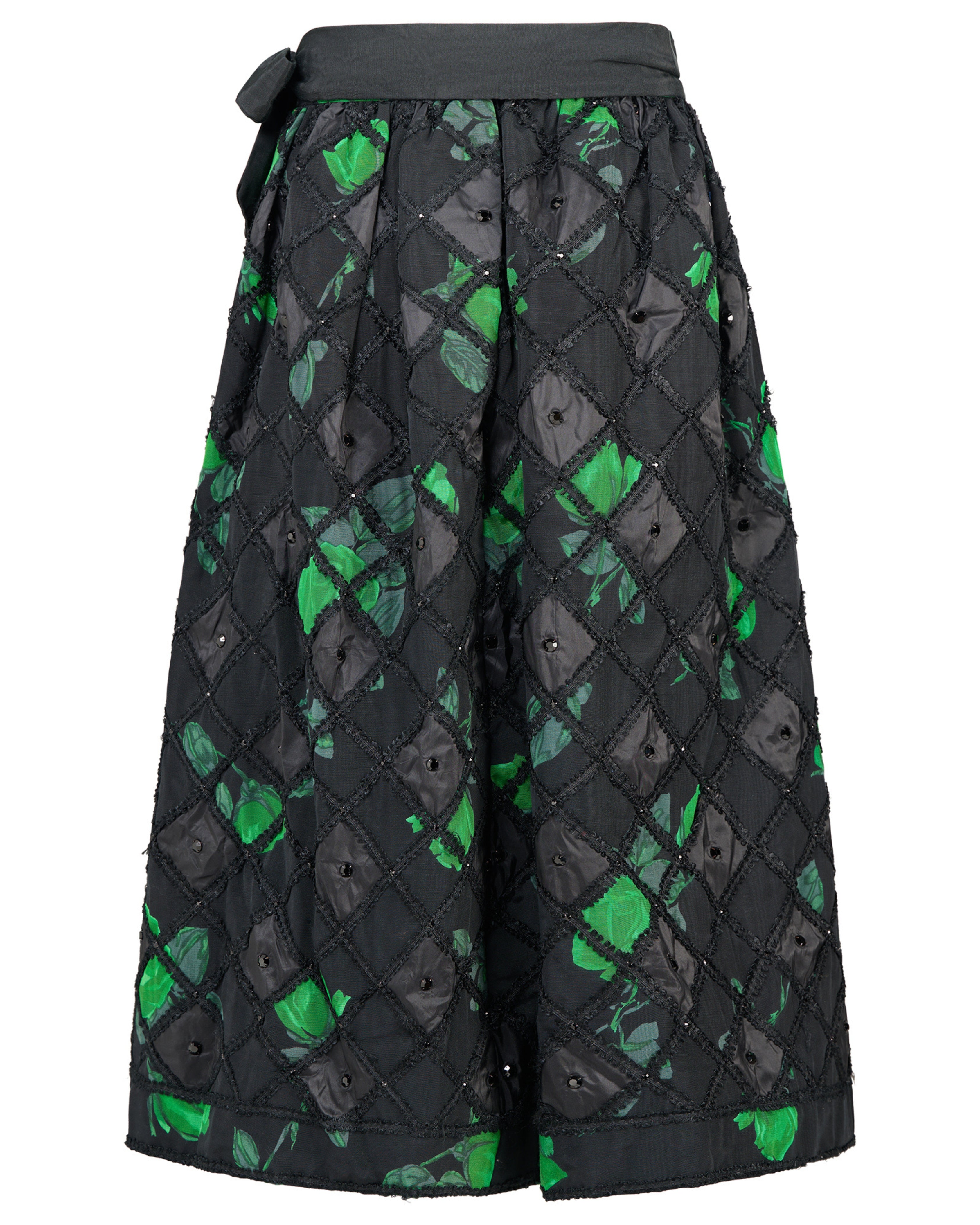 Late 20th-Century Green and Black Floral Midi Skirt