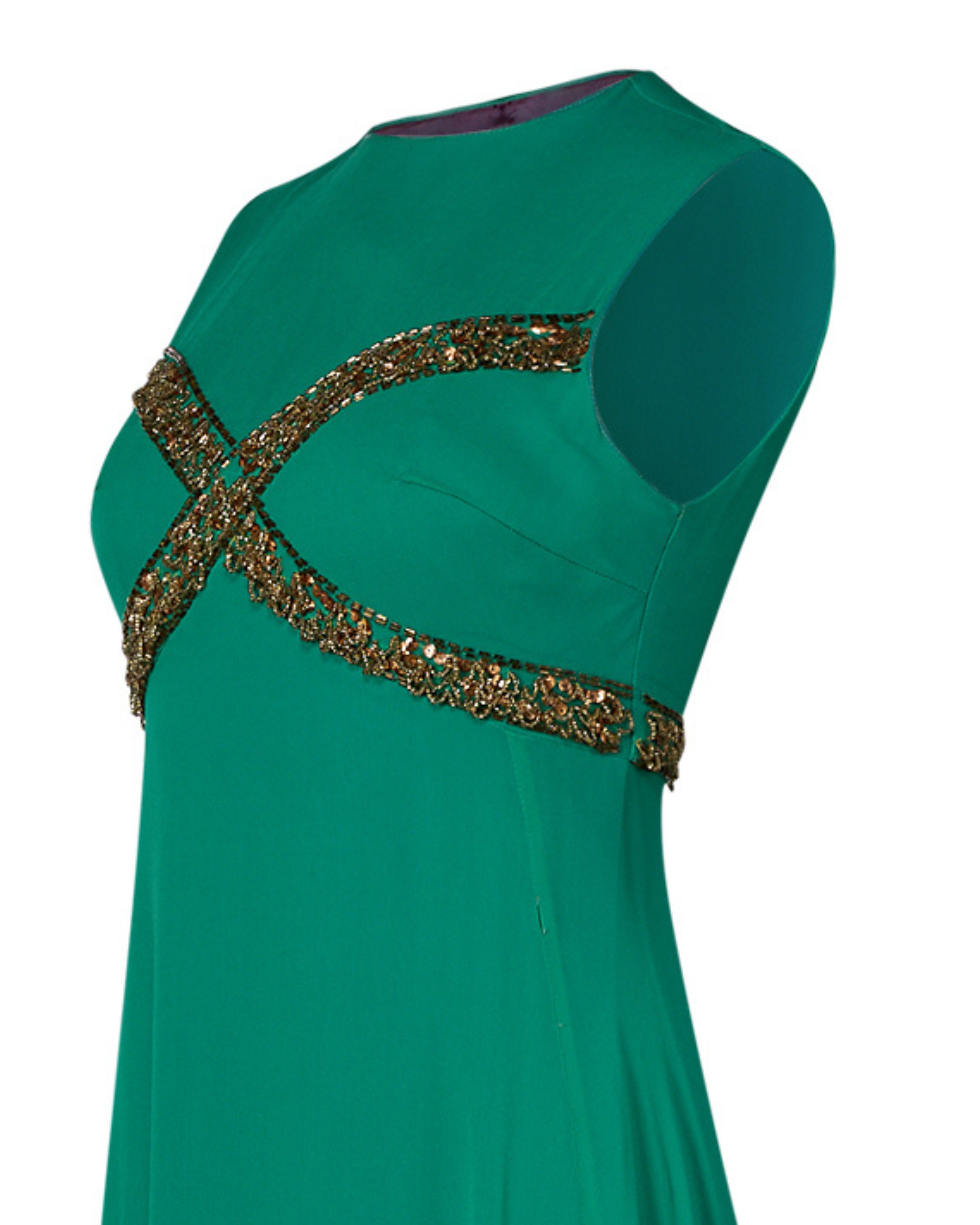 1960s Teal Beaded Chiffon Gown