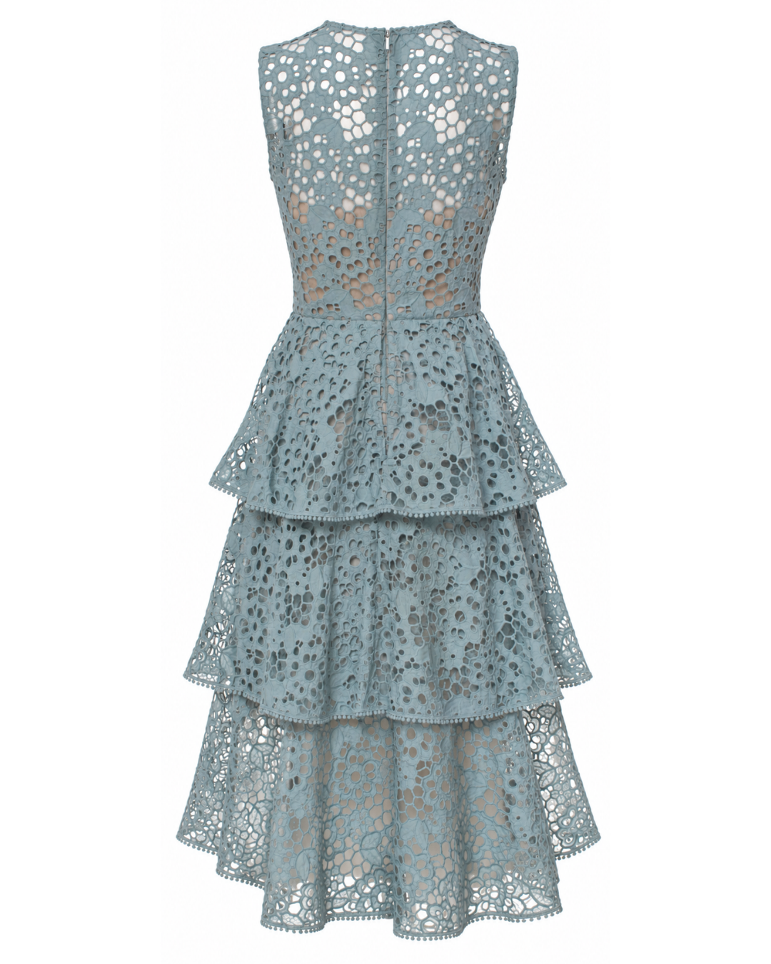 2020 Oscar de la Renta Blue Floral Eyelet Cutout Midi Dress