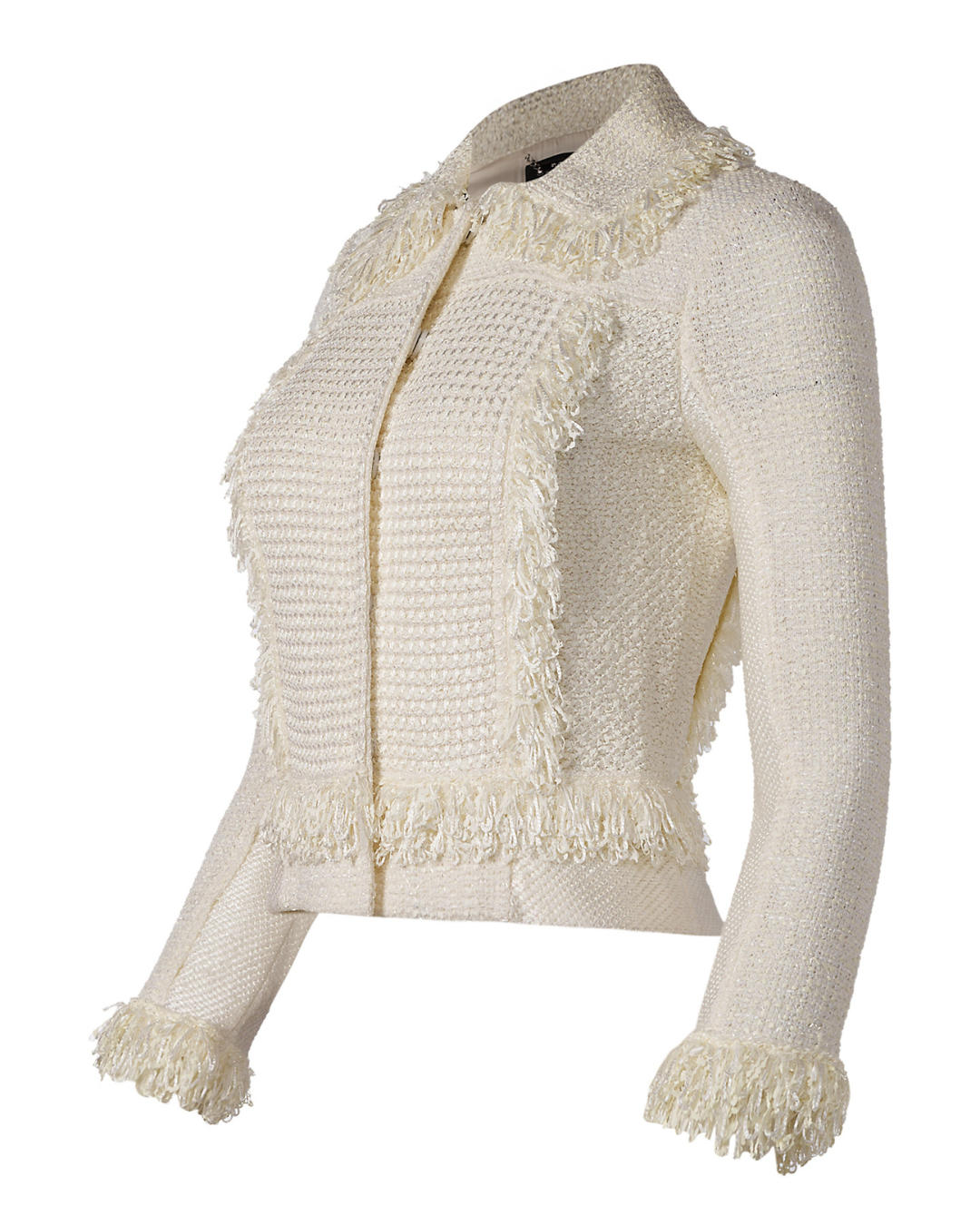 2010s St. John Couture White Fringe Woven Jacket