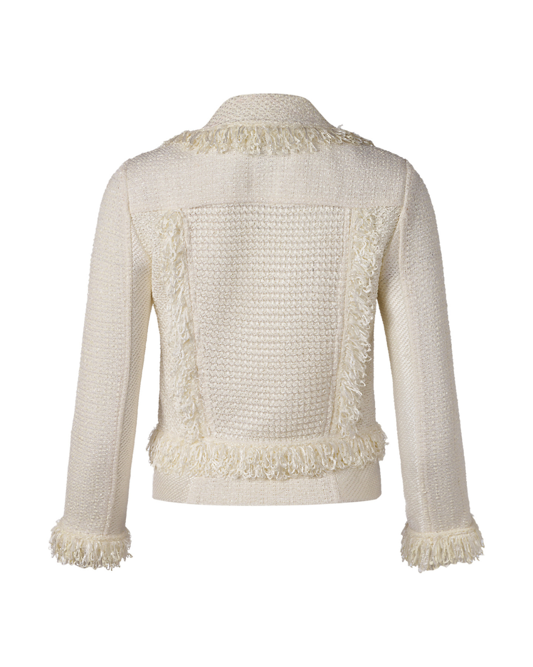 2010s St. John Couture White Fringe Woven Jacket
