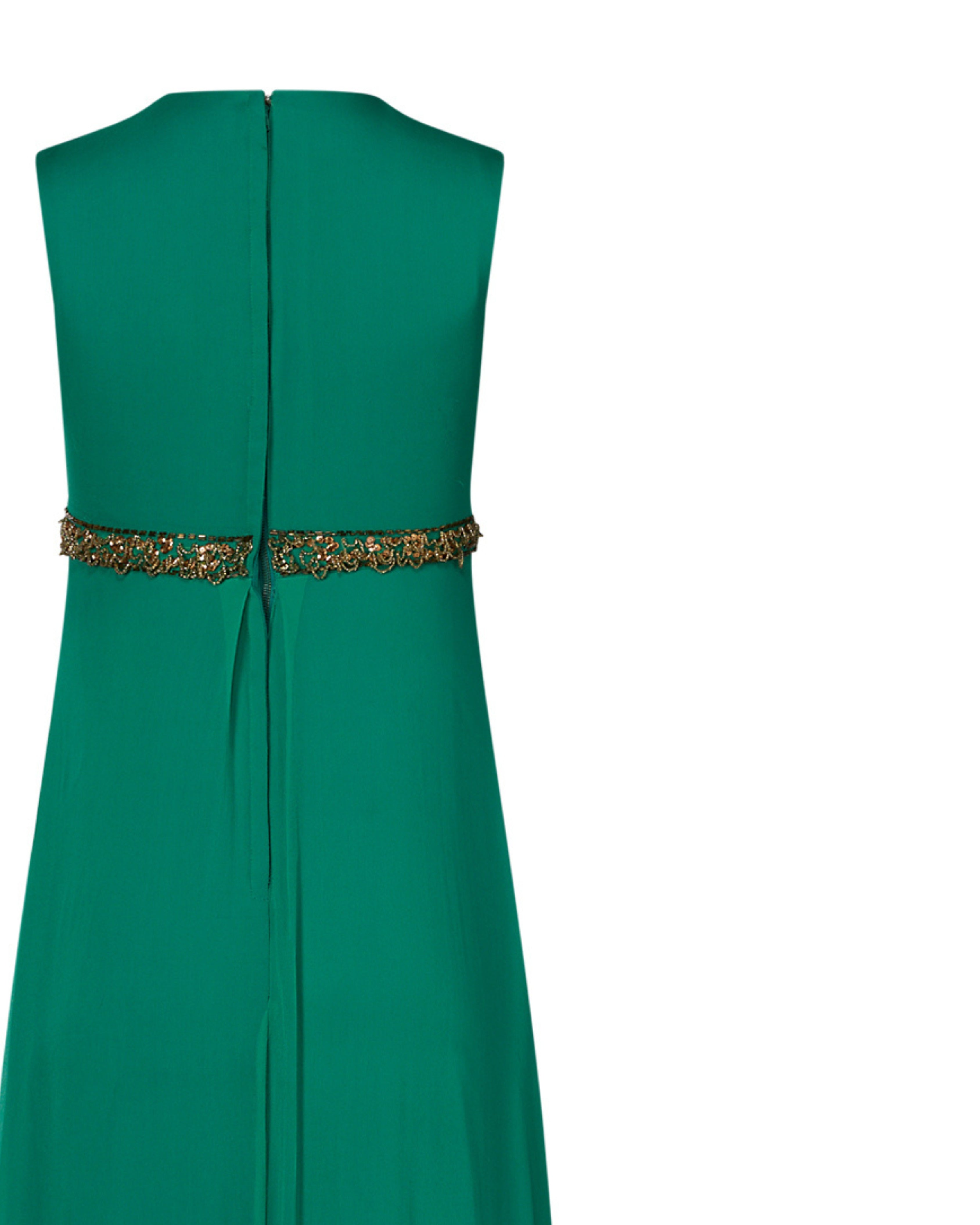 1960s Teal Beaded Chiffon Gown