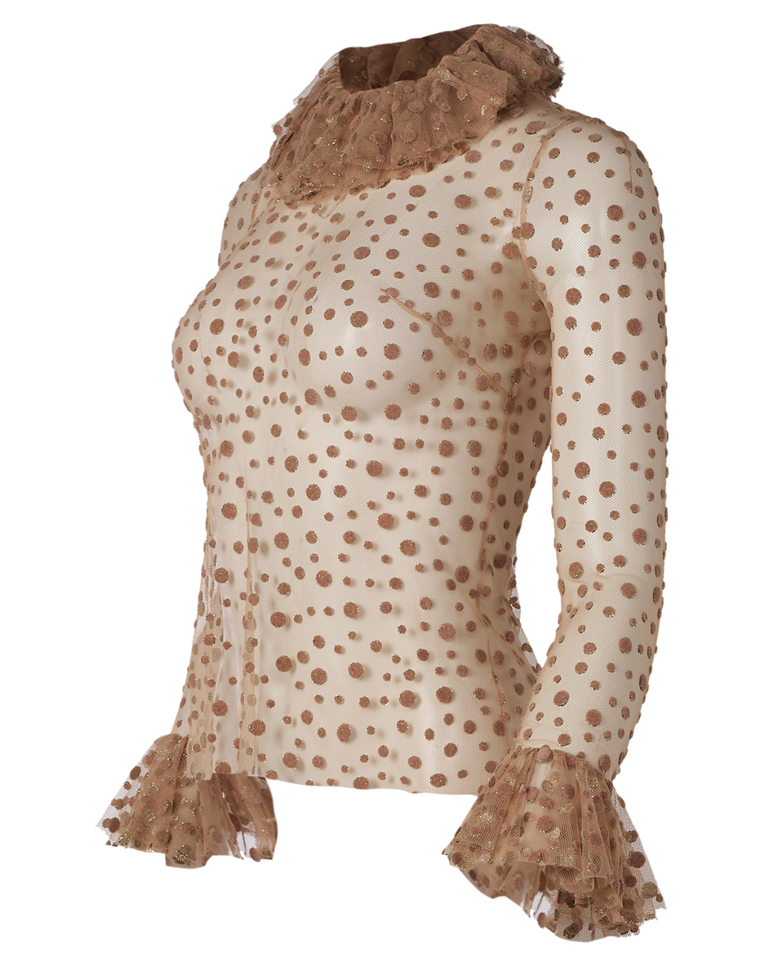 2010s Jenny Packham Sheer Pink  Polka Dot Blouse