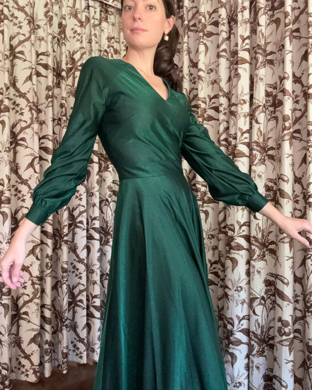 1970s Green Long Sleeve Gown