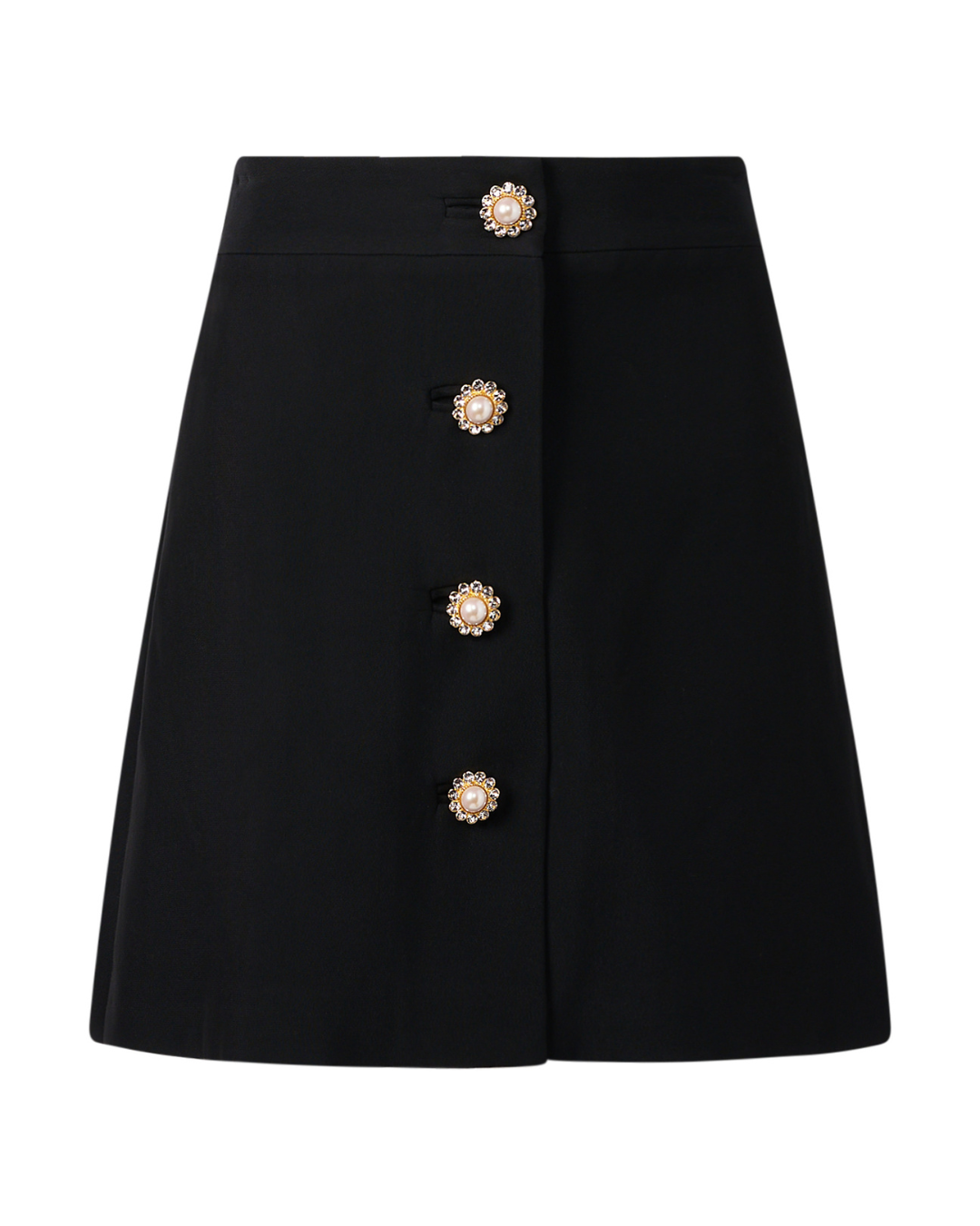 2010s Miu Miu Black Mini Skirt with Pearl Buttons