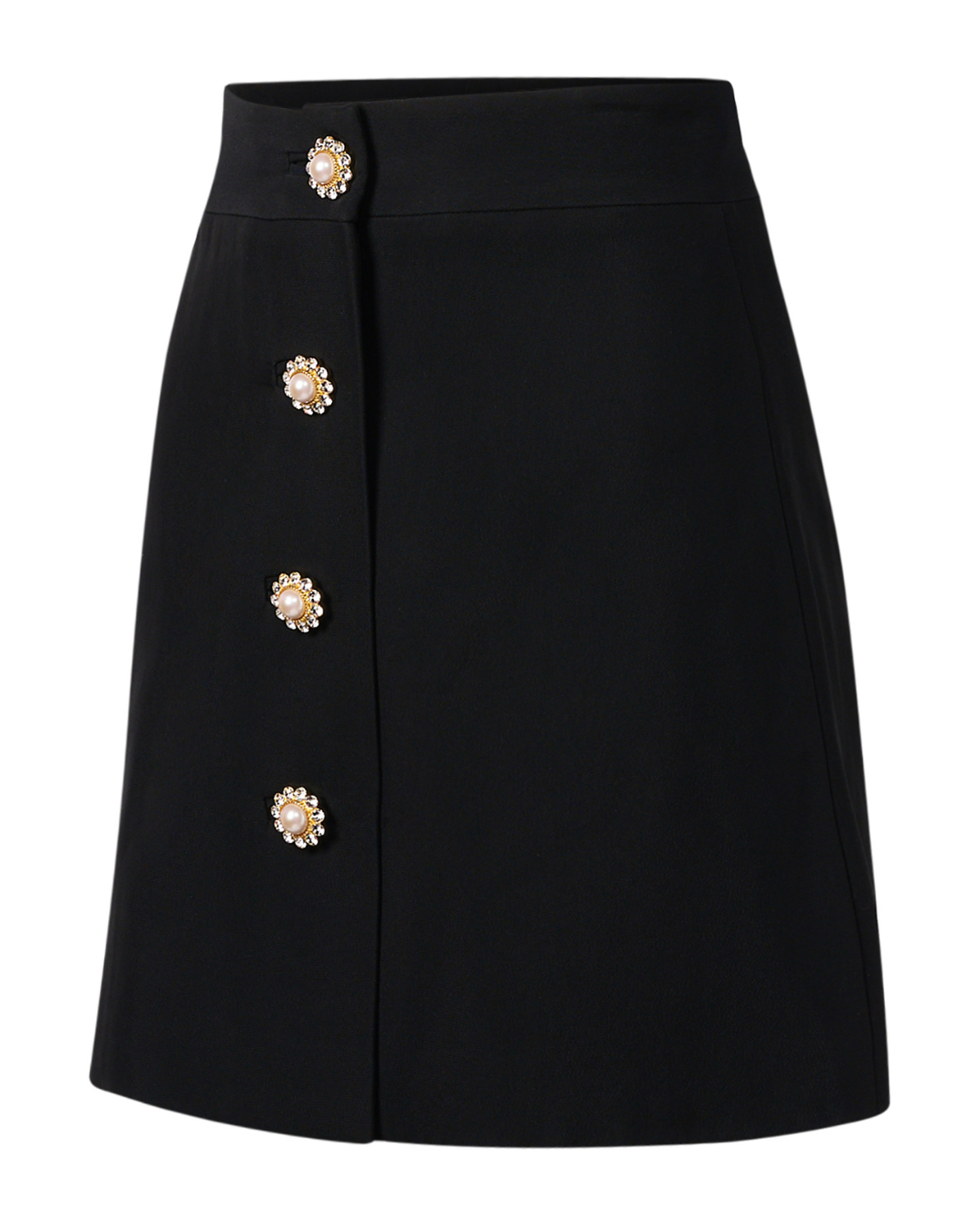 2010s Miu Miu Black Mini Skirt with Pearl Buttons