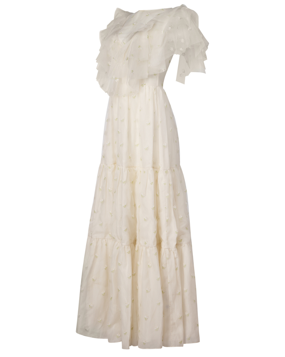 2010s Brock Collection White Floral Ruffle Maxi Dress