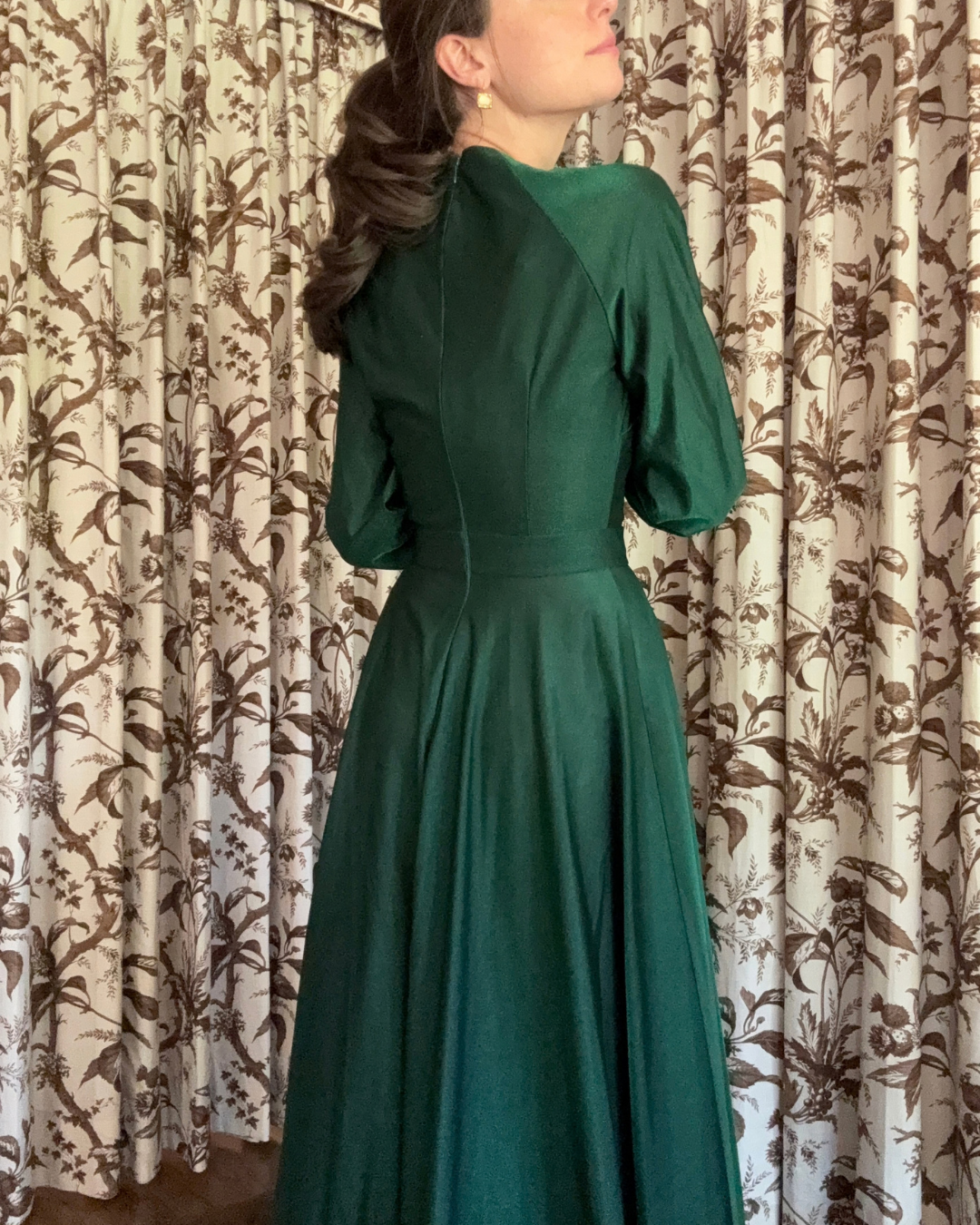 1970s Green Long Sleeve Gown