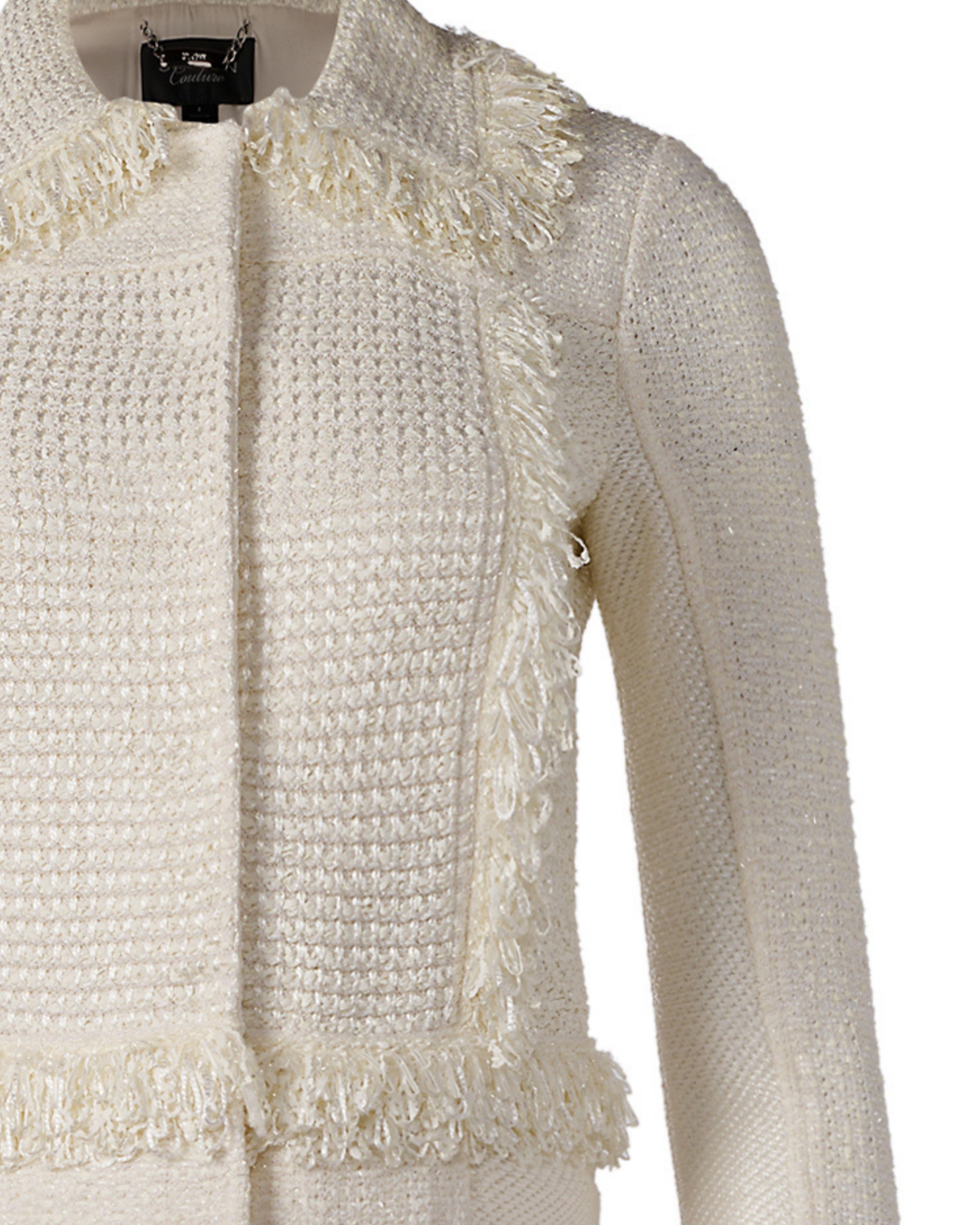 2010s St. John Couture White Fringe Woven Jacket