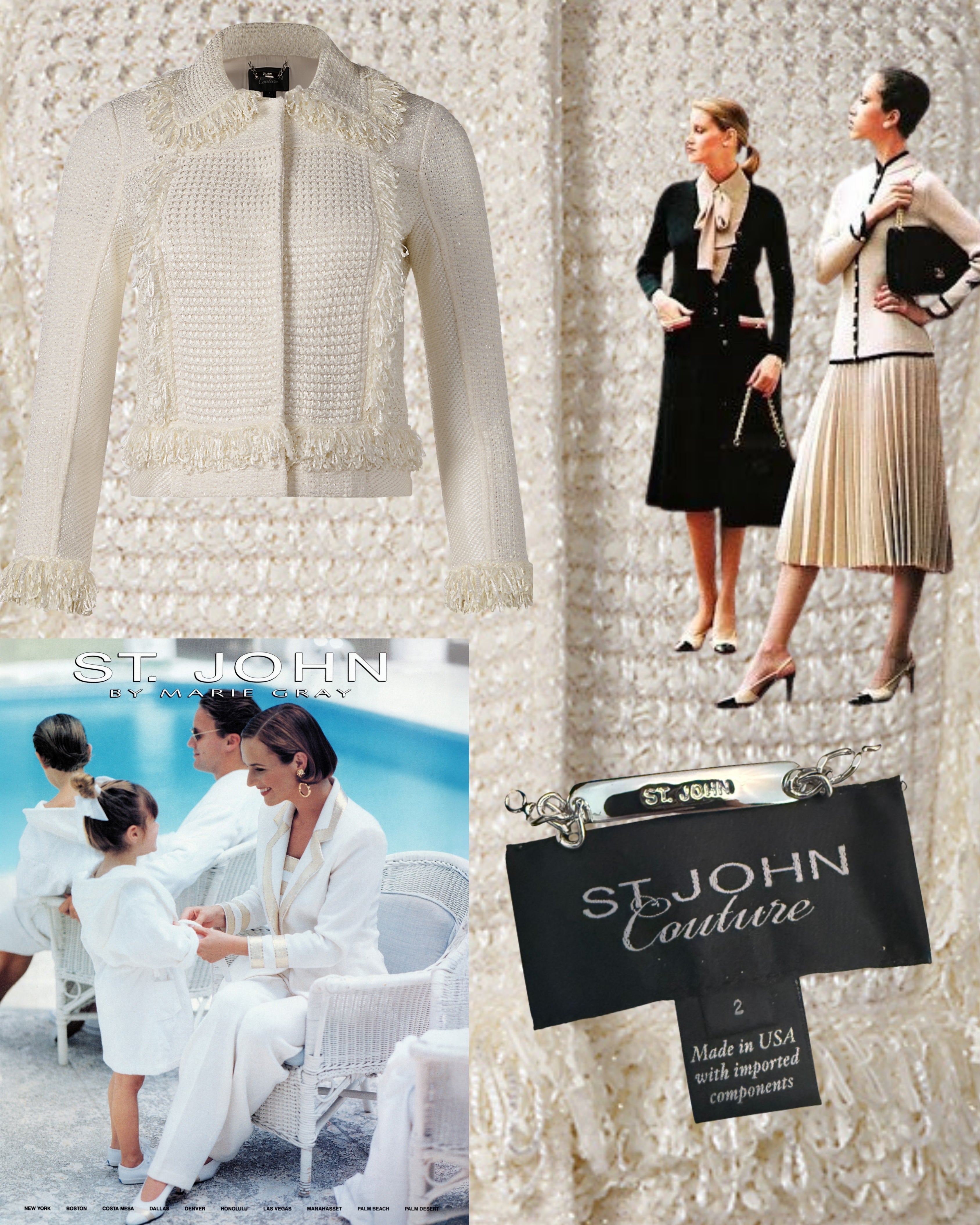 2010s St. John Couture White Fringe Woven Jacket