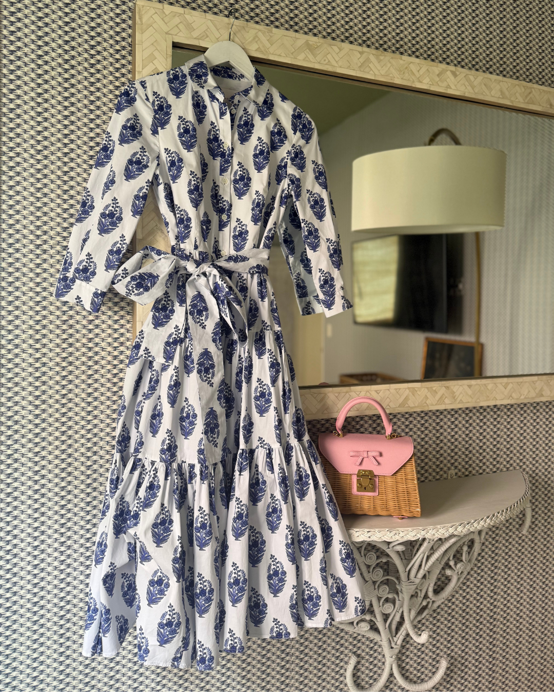 2025 Carolina Herrera Blue and White Floral Midi Dress