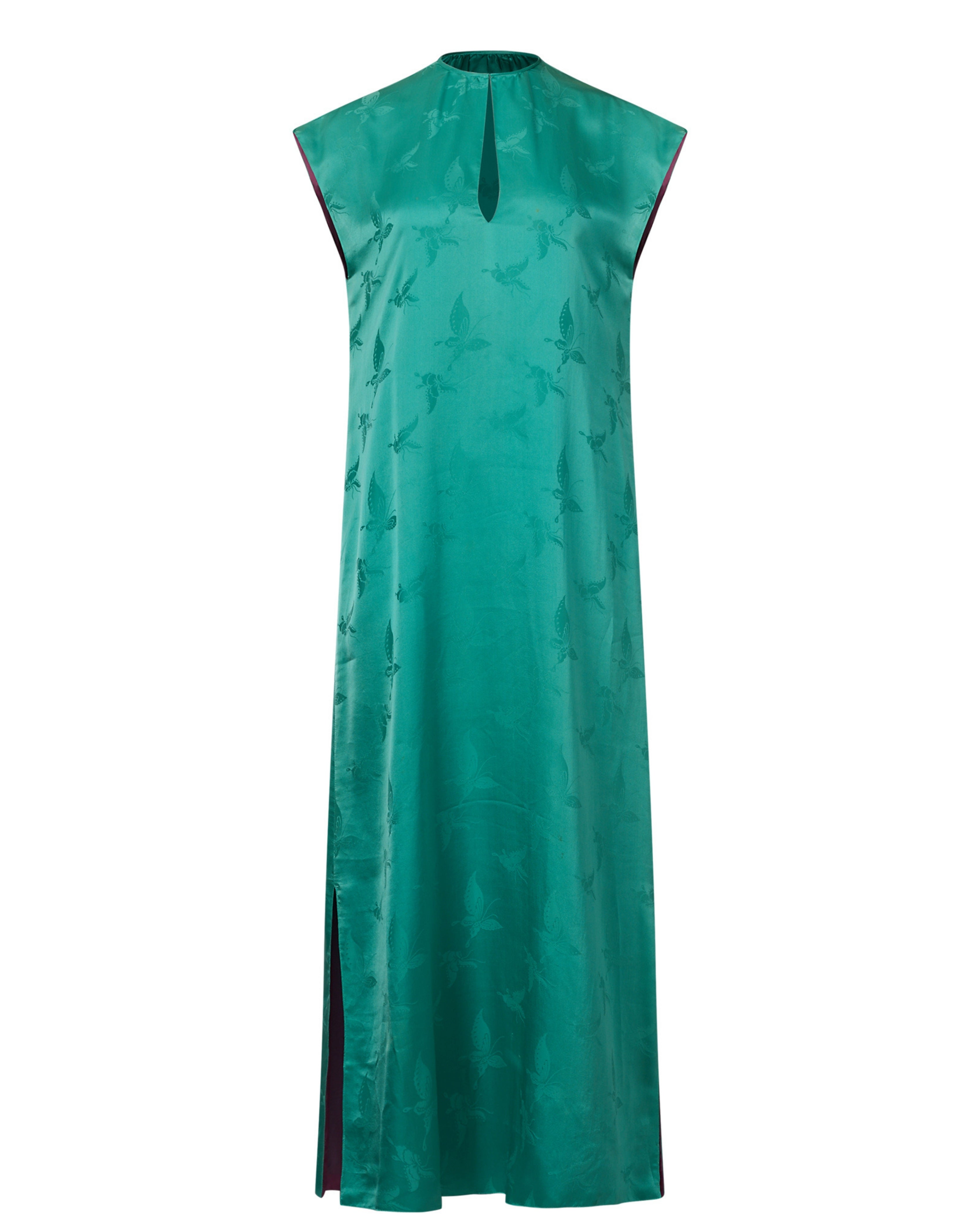 1960s Malcolm Starr Turquoise Butterfly Sleeveless Kaftan Dress