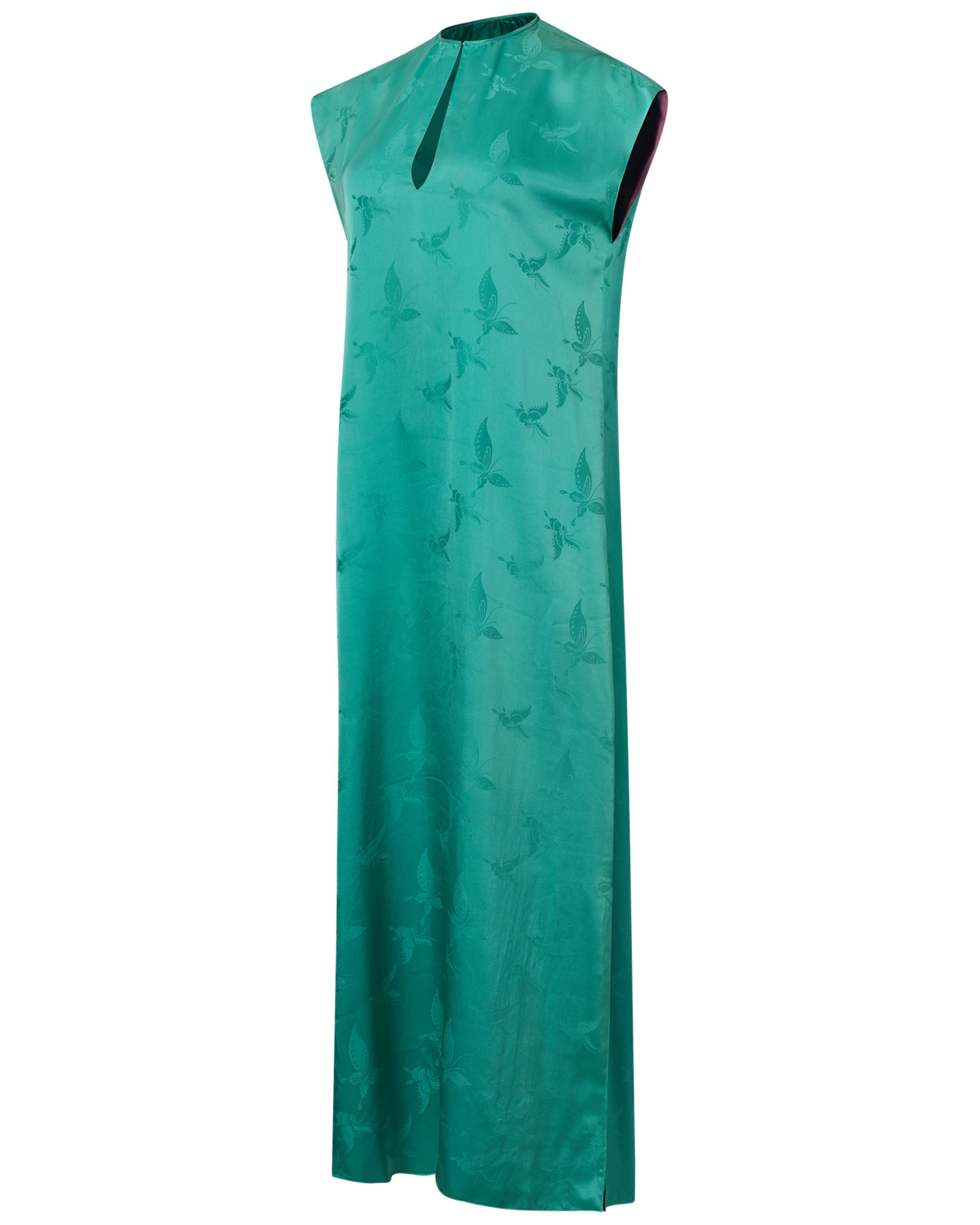1960s Malcolm Starr Turquoise Butterfly Sleeveless Kaftan Dress