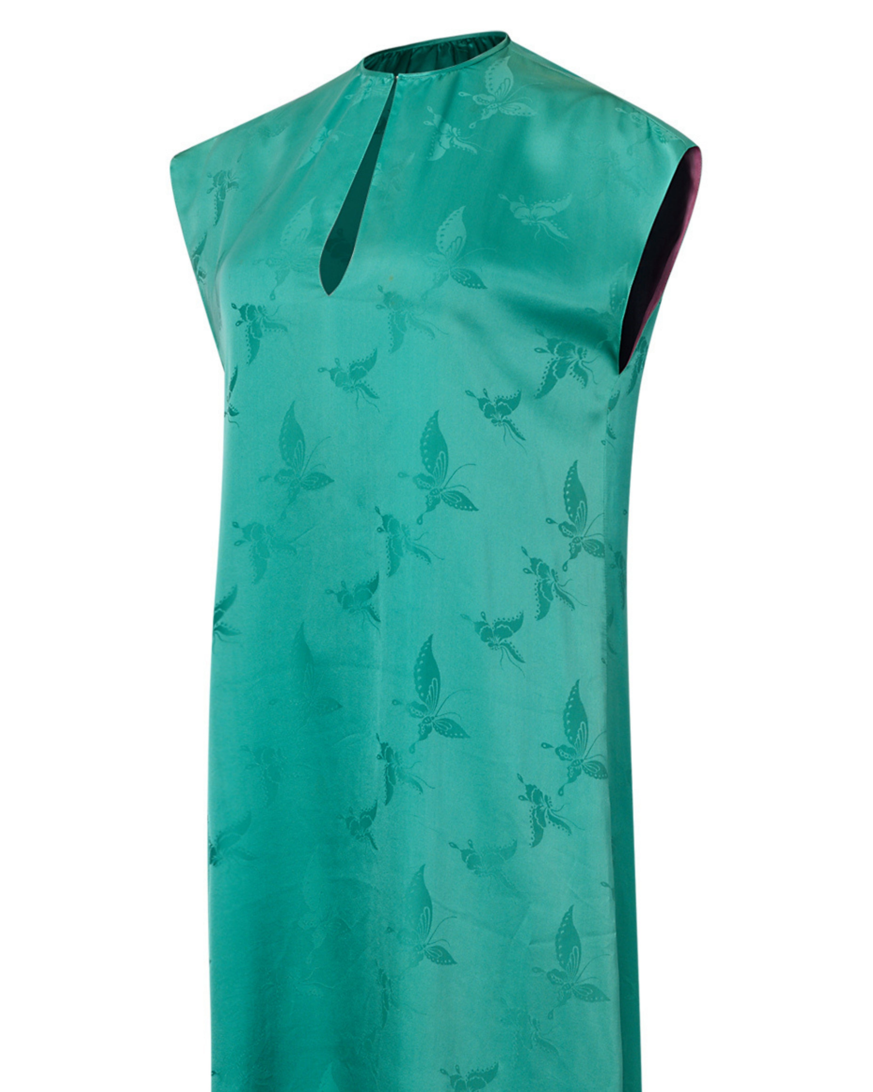 1960s Malcolm Starr Turquoise Butterfly Sleeveless Kaftan Dress