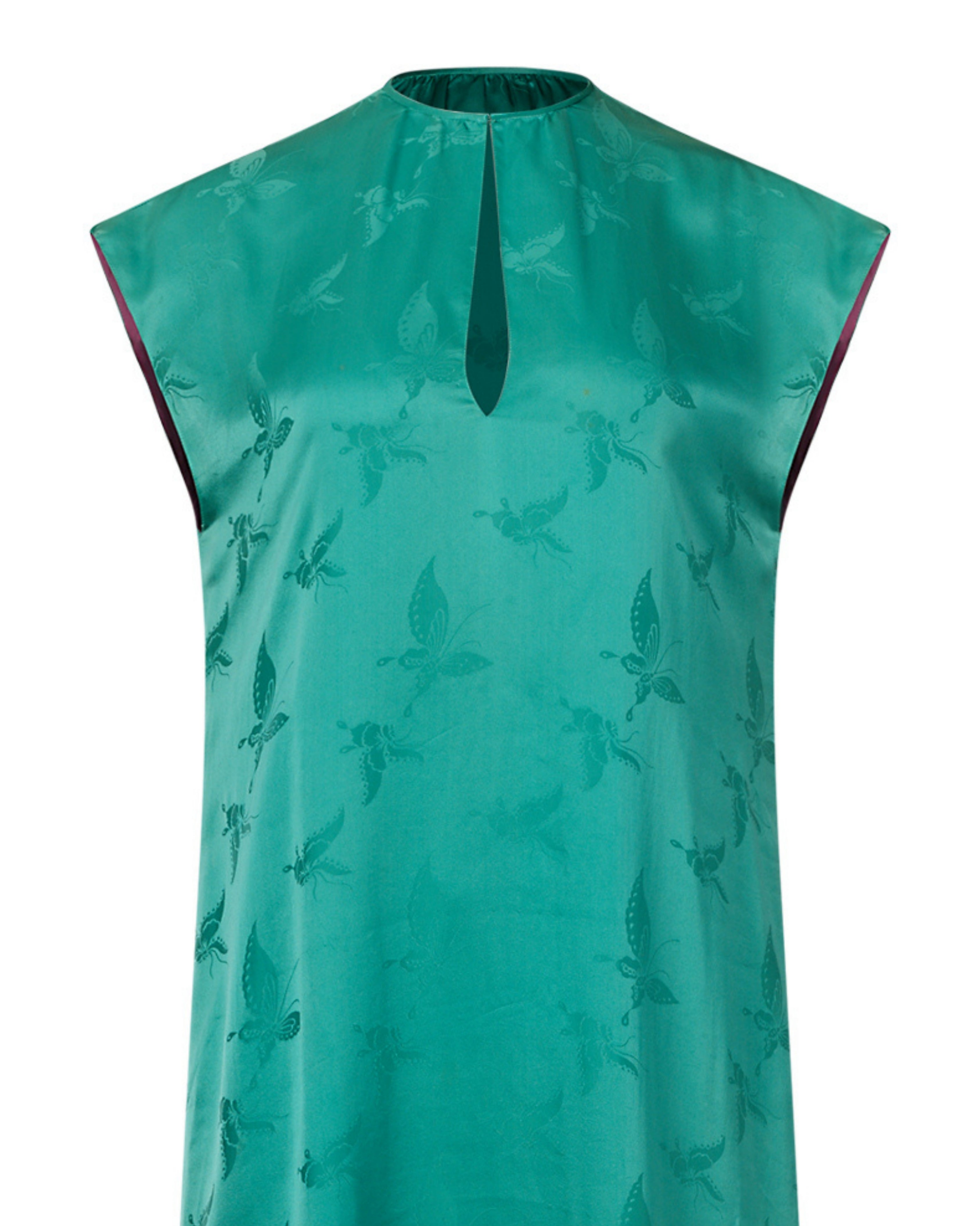 1960s Malcolm Starr Turquoise Butterfly Sleeveless Kaftan Dress