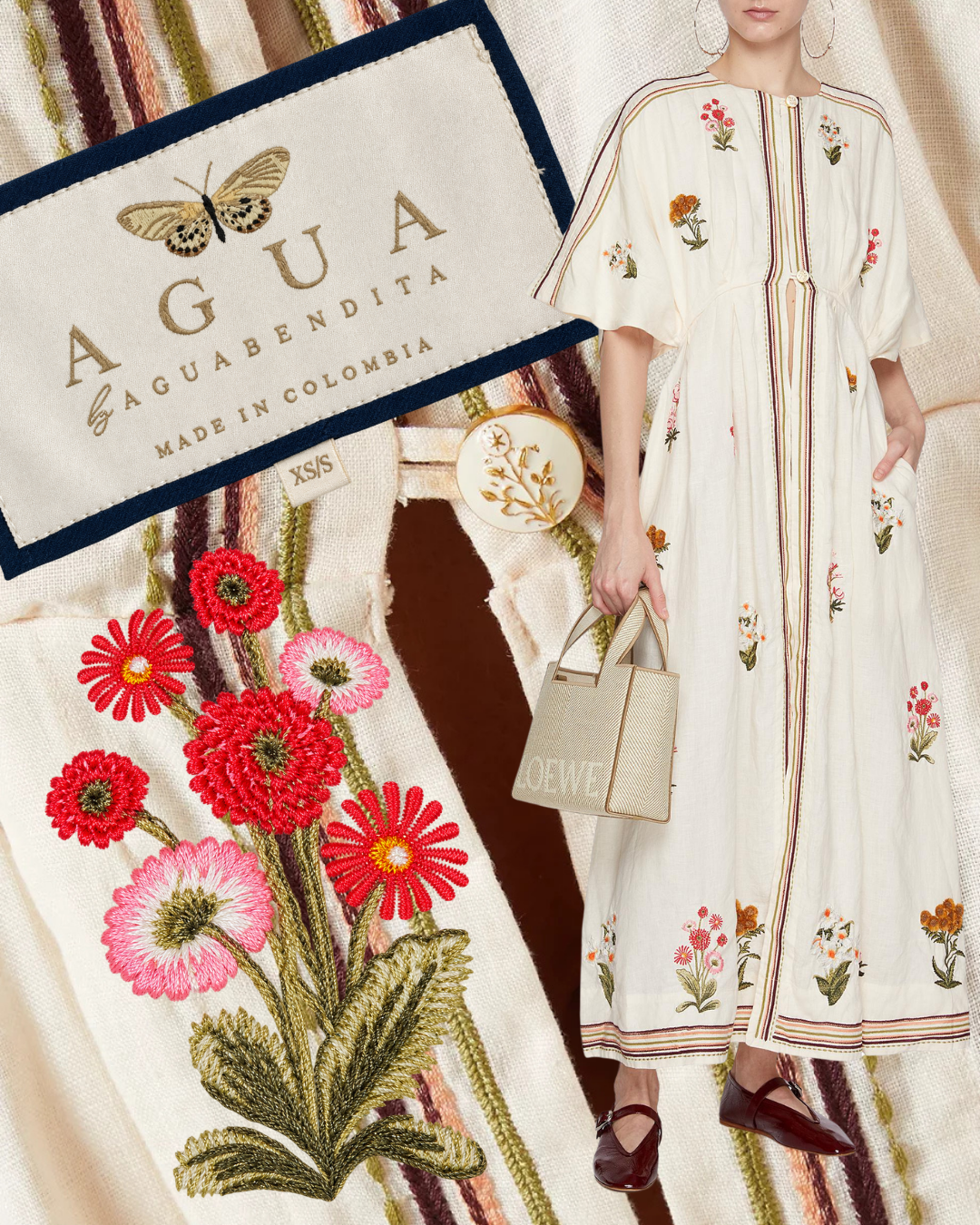2026 Agua Bendita Linen Embroidered Maxi Dress