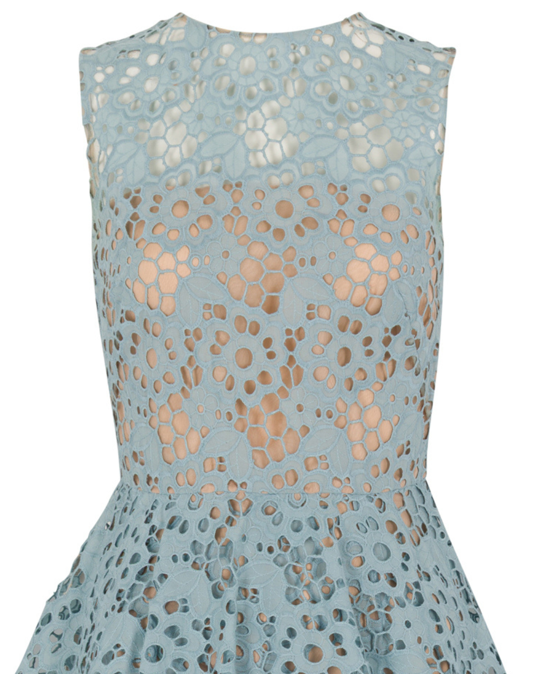 2020 Oscar de la Renta Blue Floral Eyelet Cutout Midi Dress