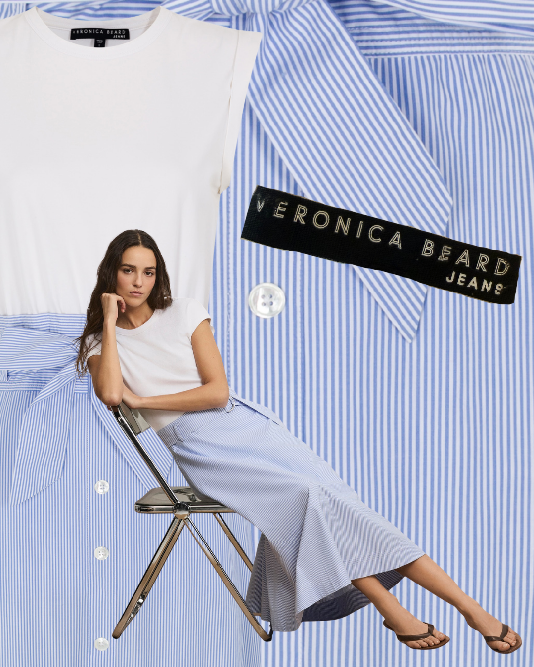 2021 Veronica Beard Blue and White Striped Maxi Dress
