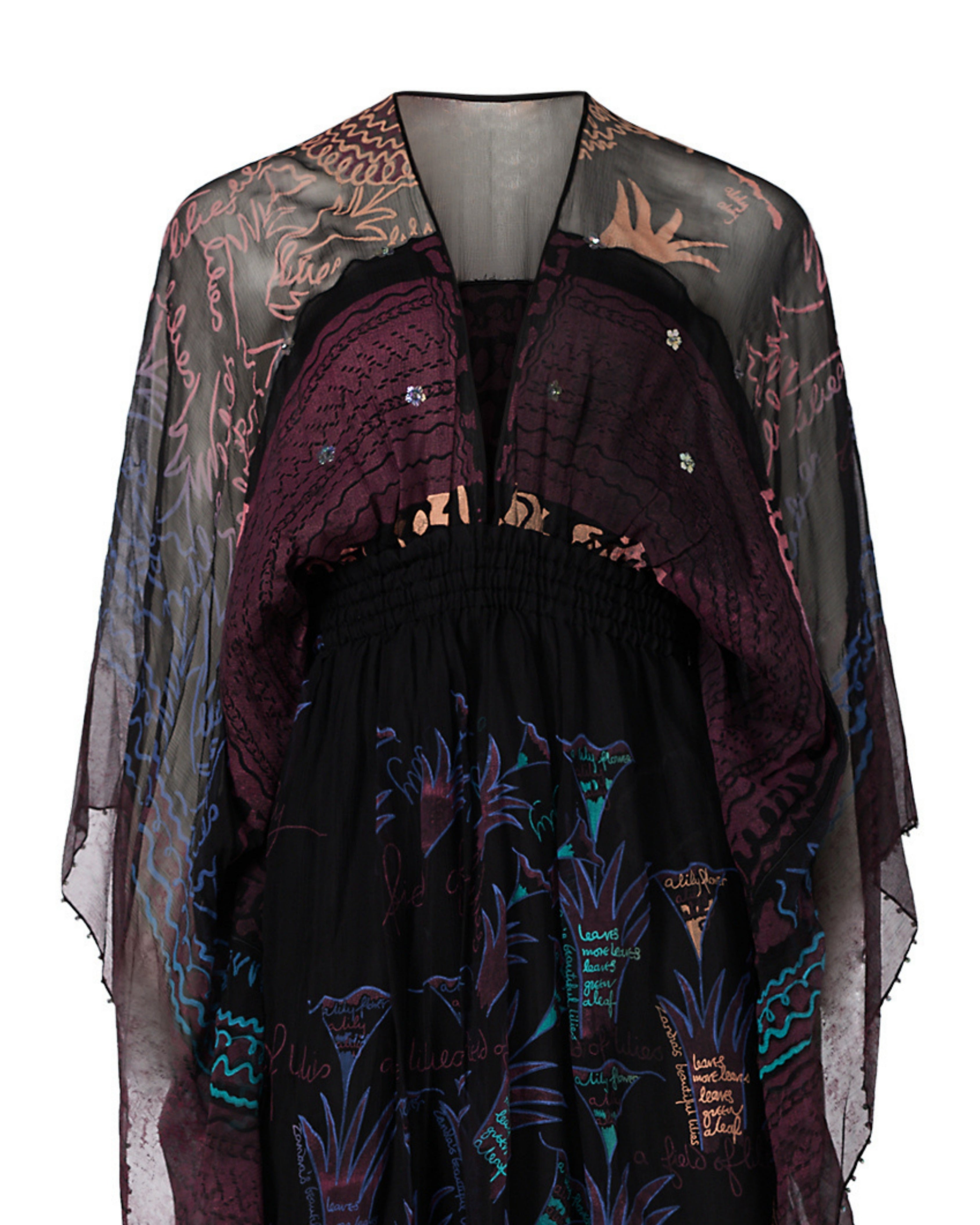 2010s Zandra Rhodes Chiffon Bohemian Dress