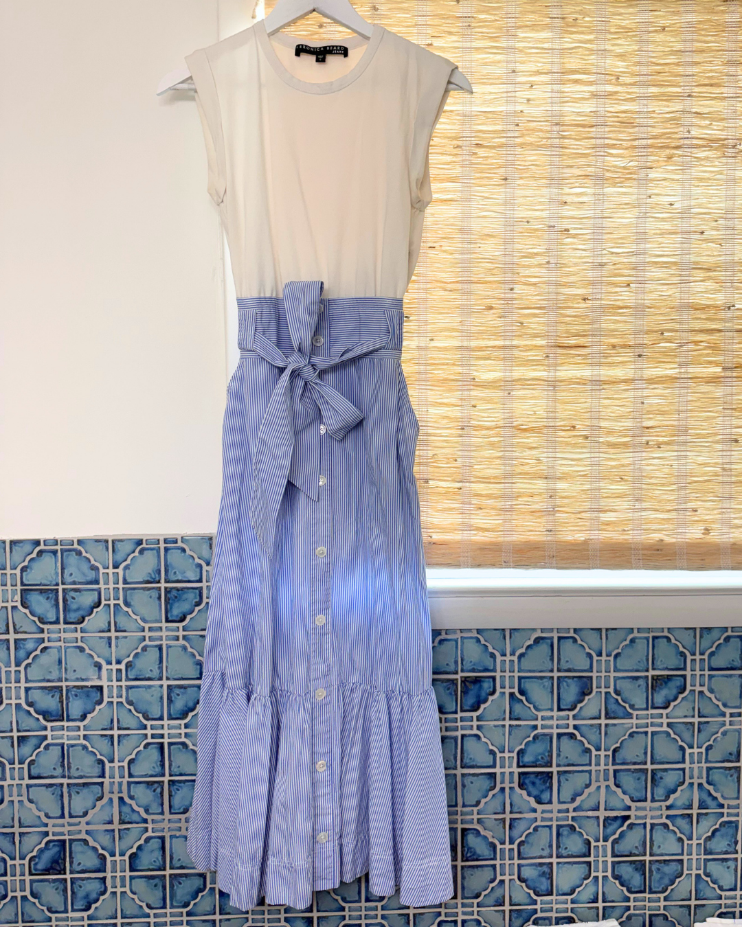2021 Veronica Beard Blue and White Striped Maxi Dress