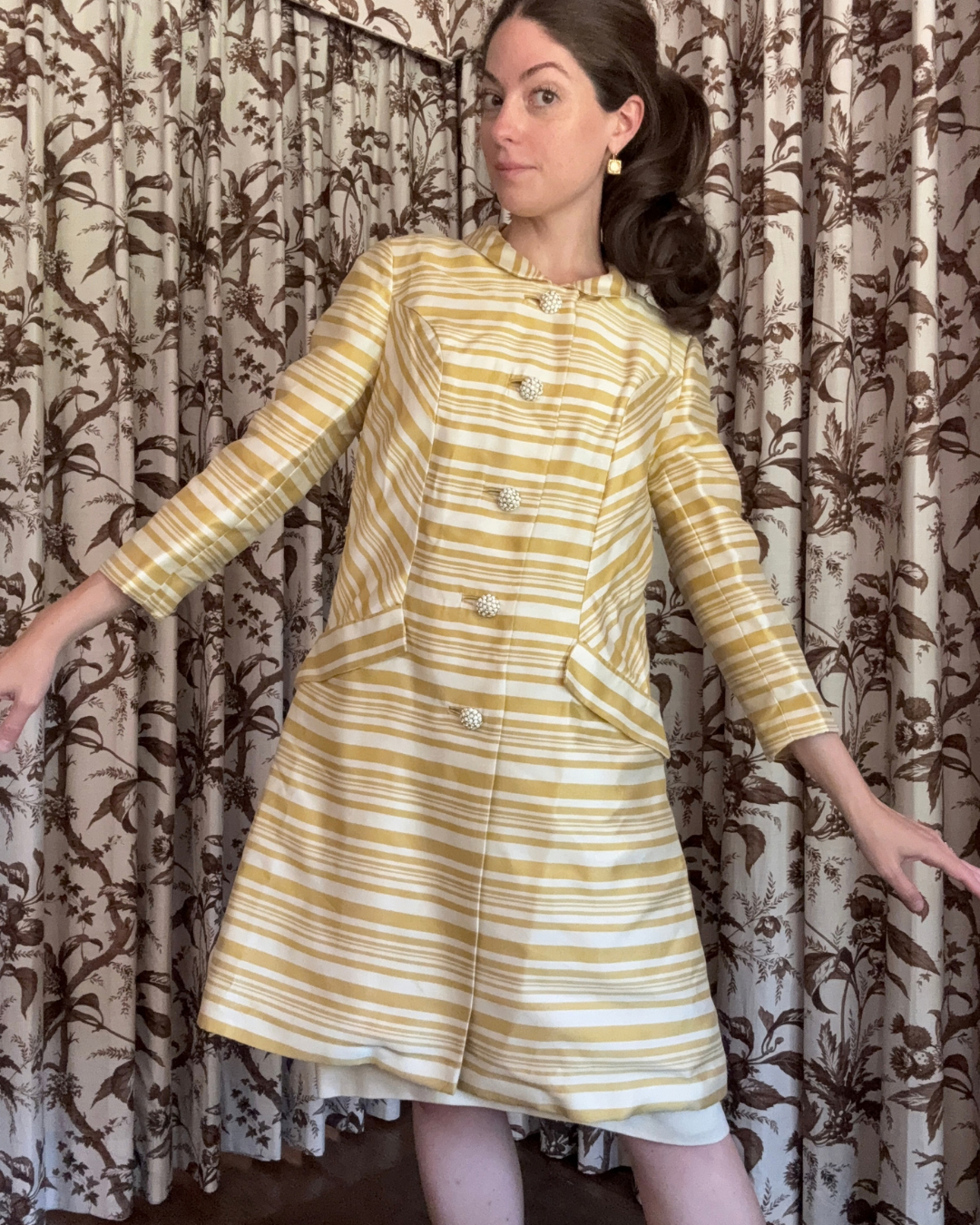 1960s Mustard-Yellow and White Striped Coat